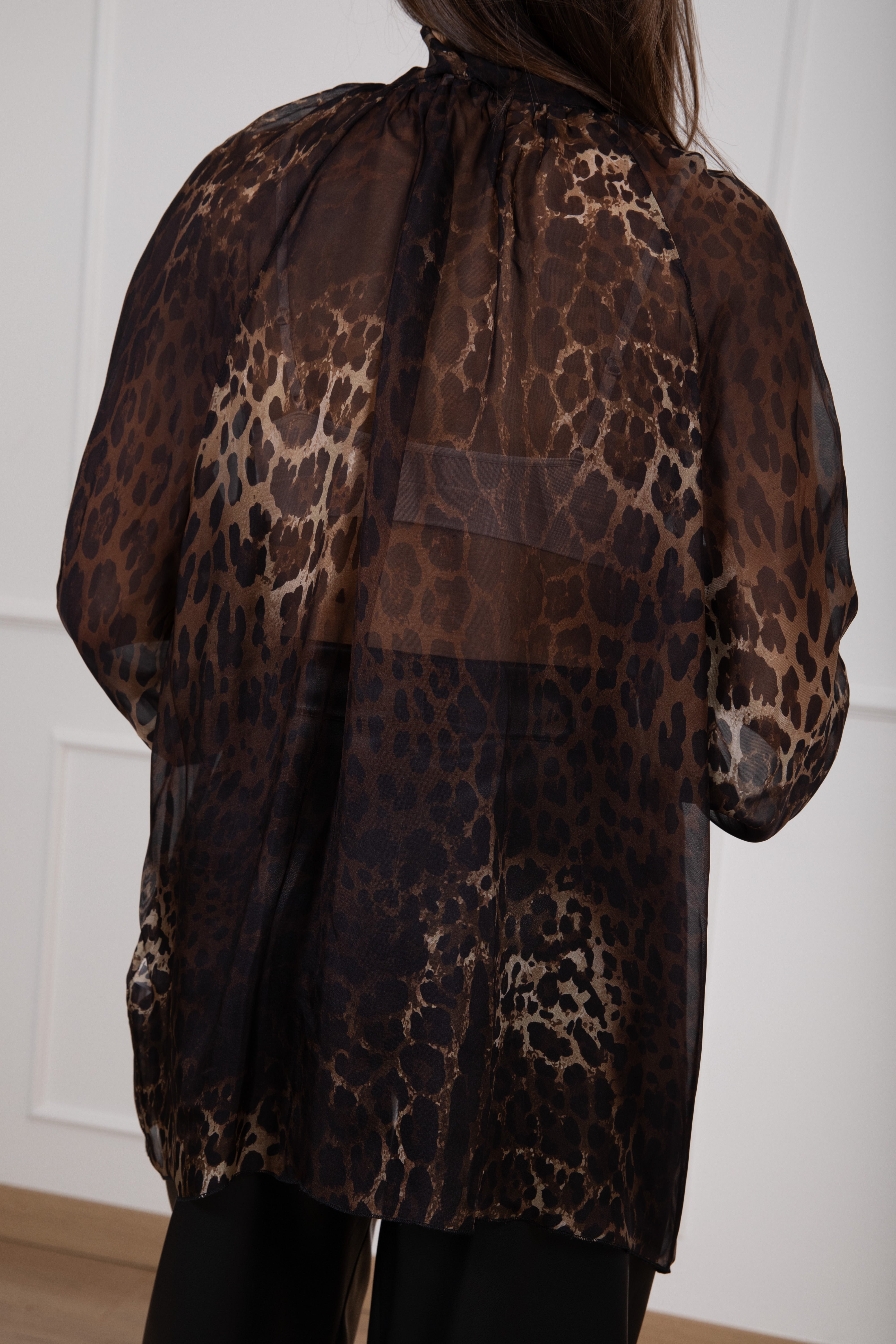 Camicia animalier in viscosa e seta con fiocco Susy Mix