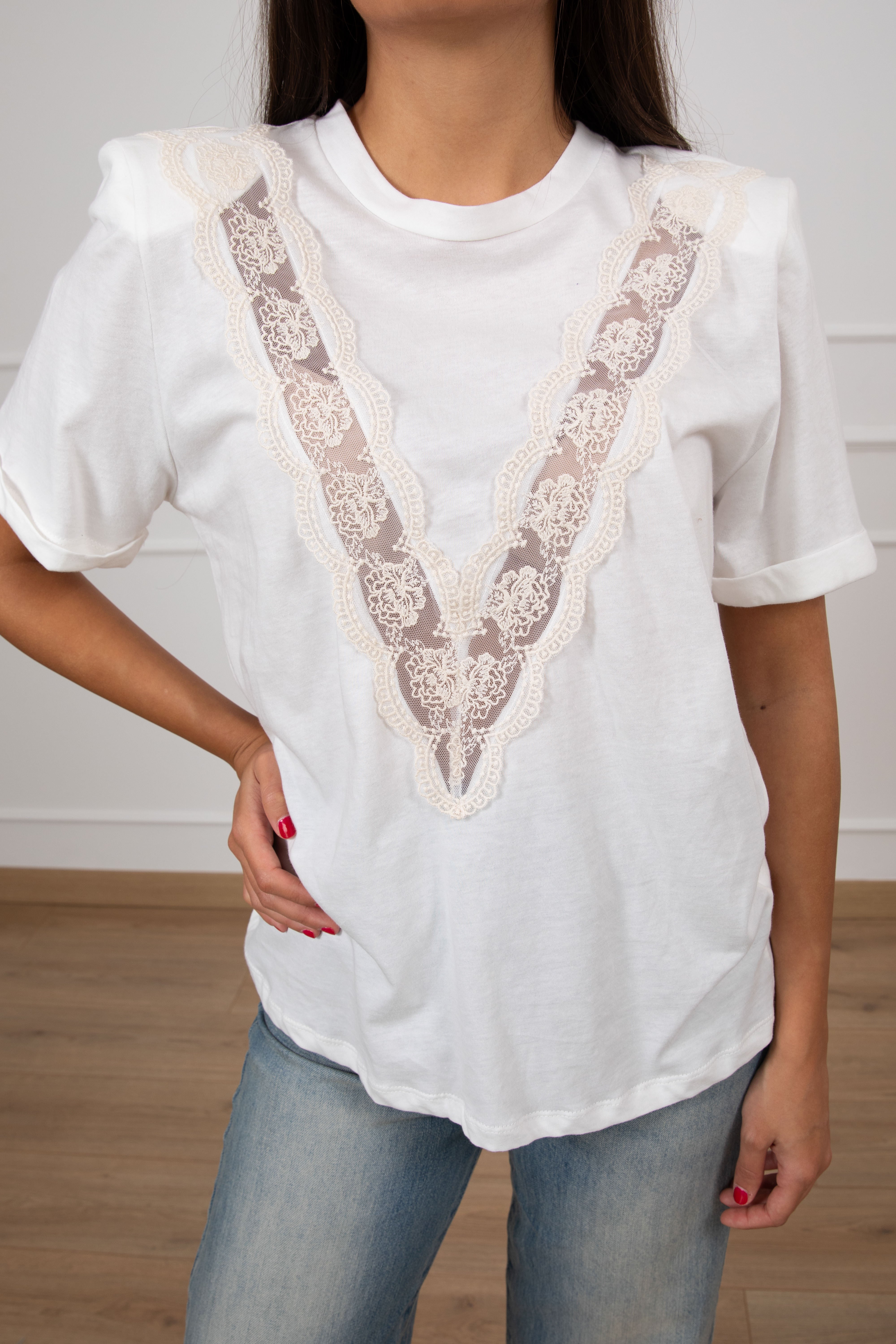 T-shirt con inserti in pizzo Motel