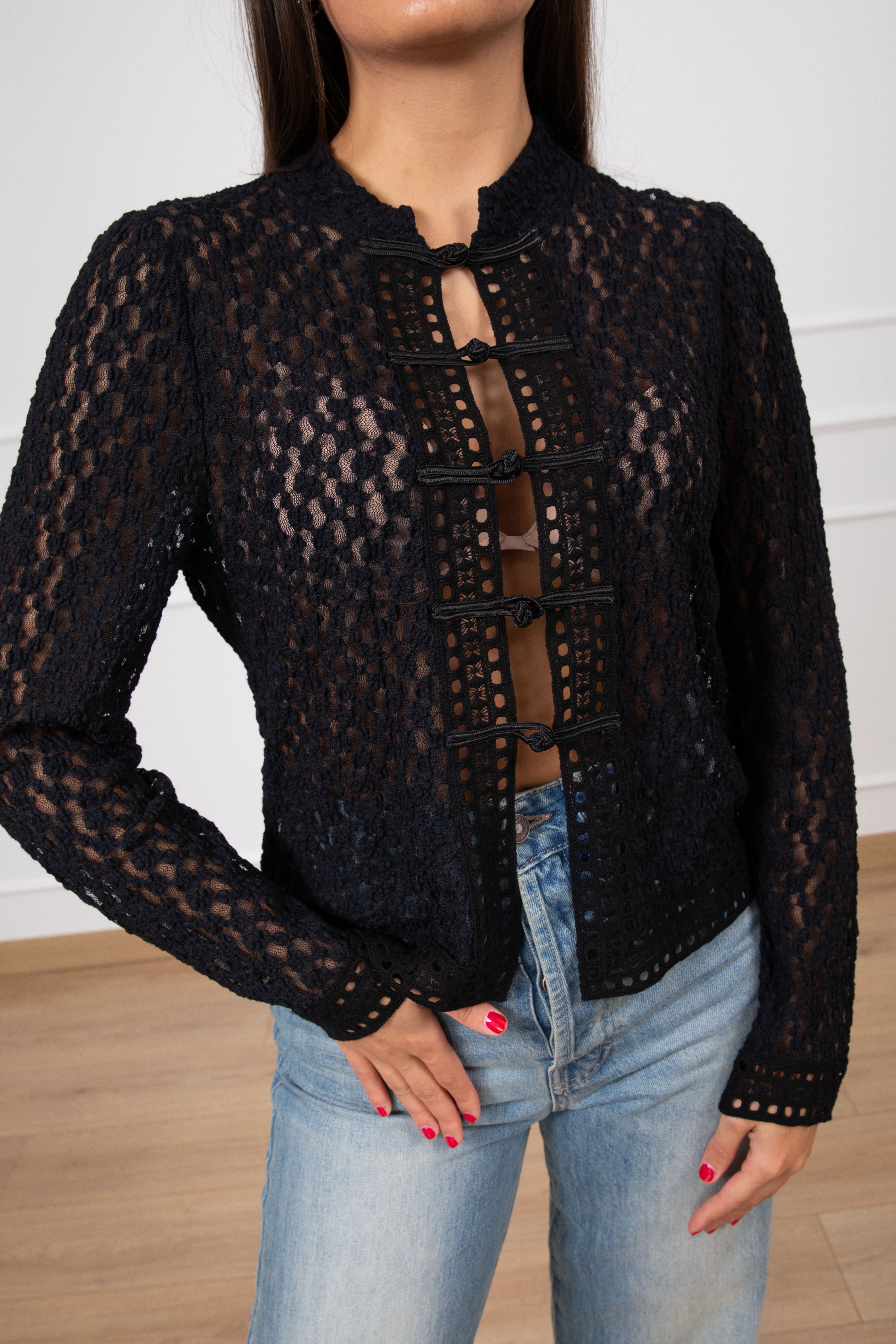 Camicia in pizzo con alamari Susy Mix