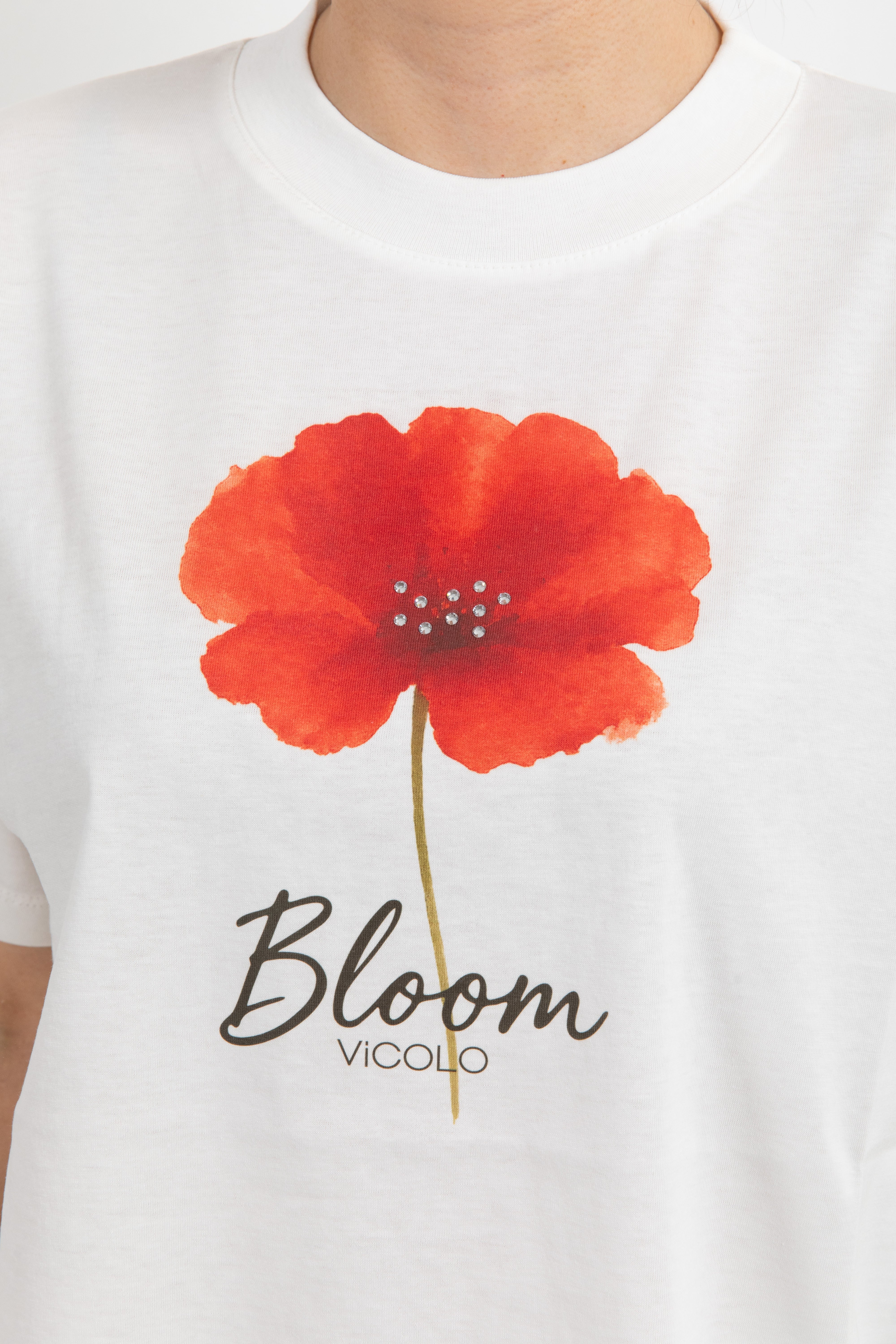 T-shirt over-size "Bloom" flowers rosso ViCOLO
