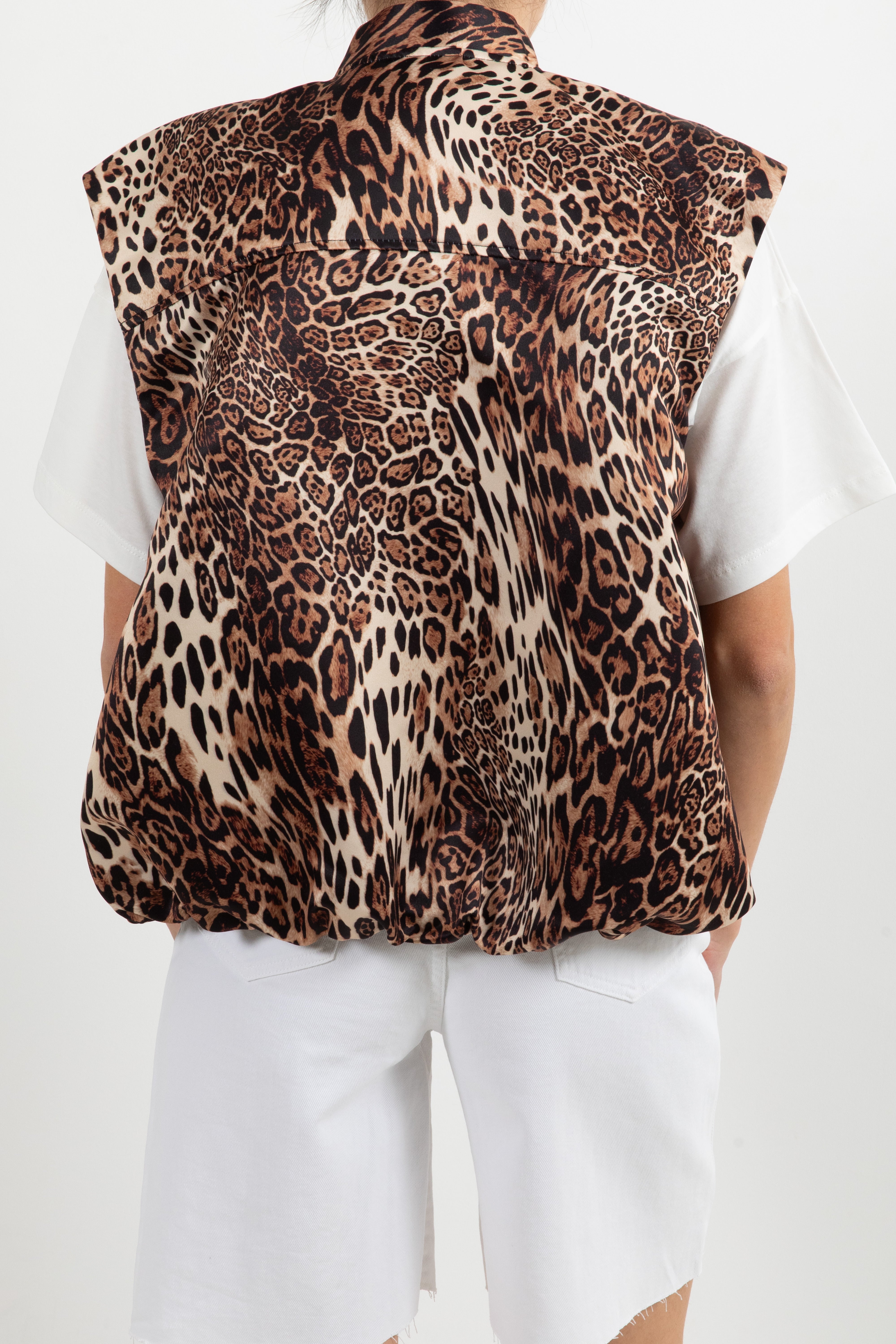 Bomber smanicato in raso fantasia animalier ViCOLO