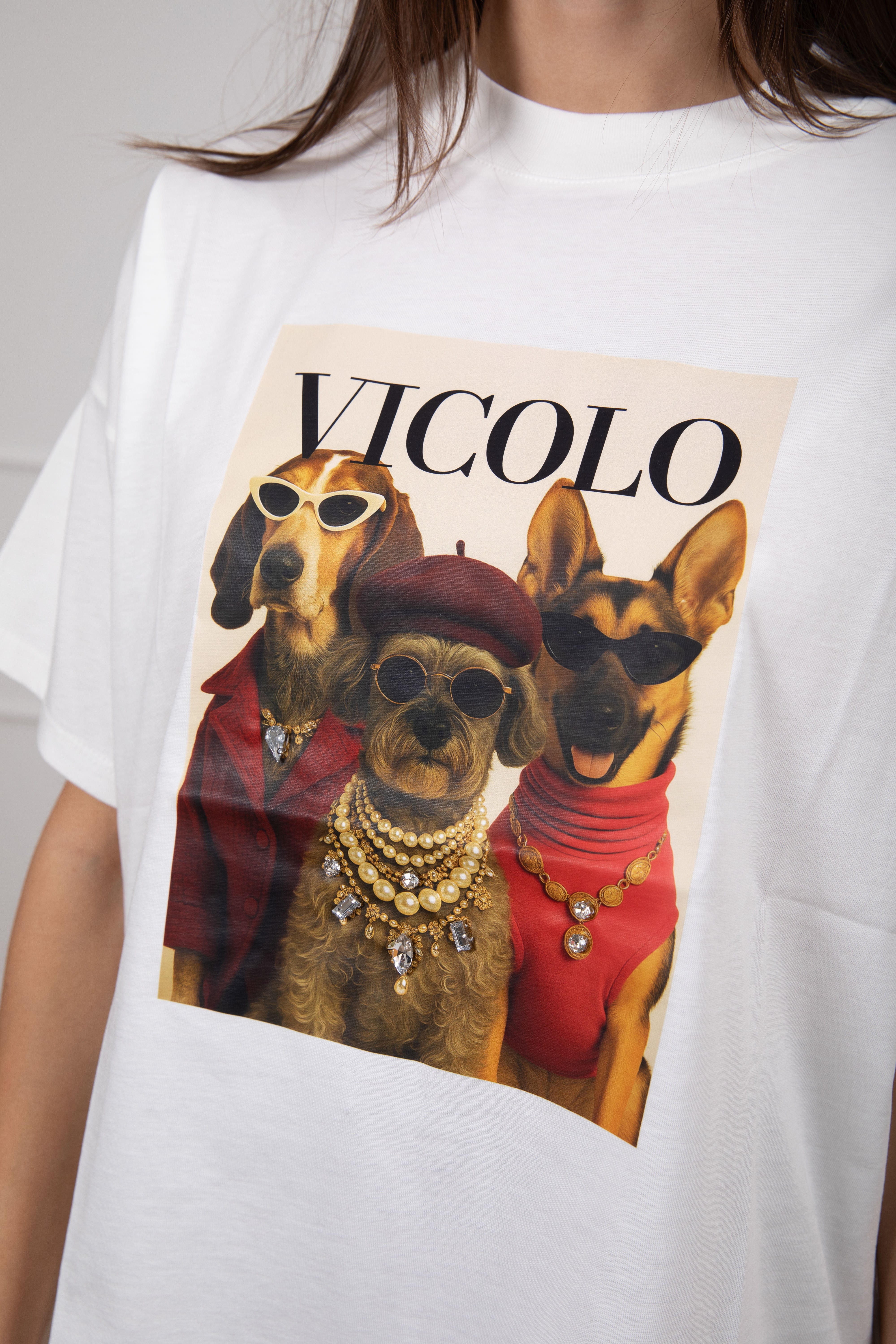 T-shirt over-size cani con pietre ViCOLO