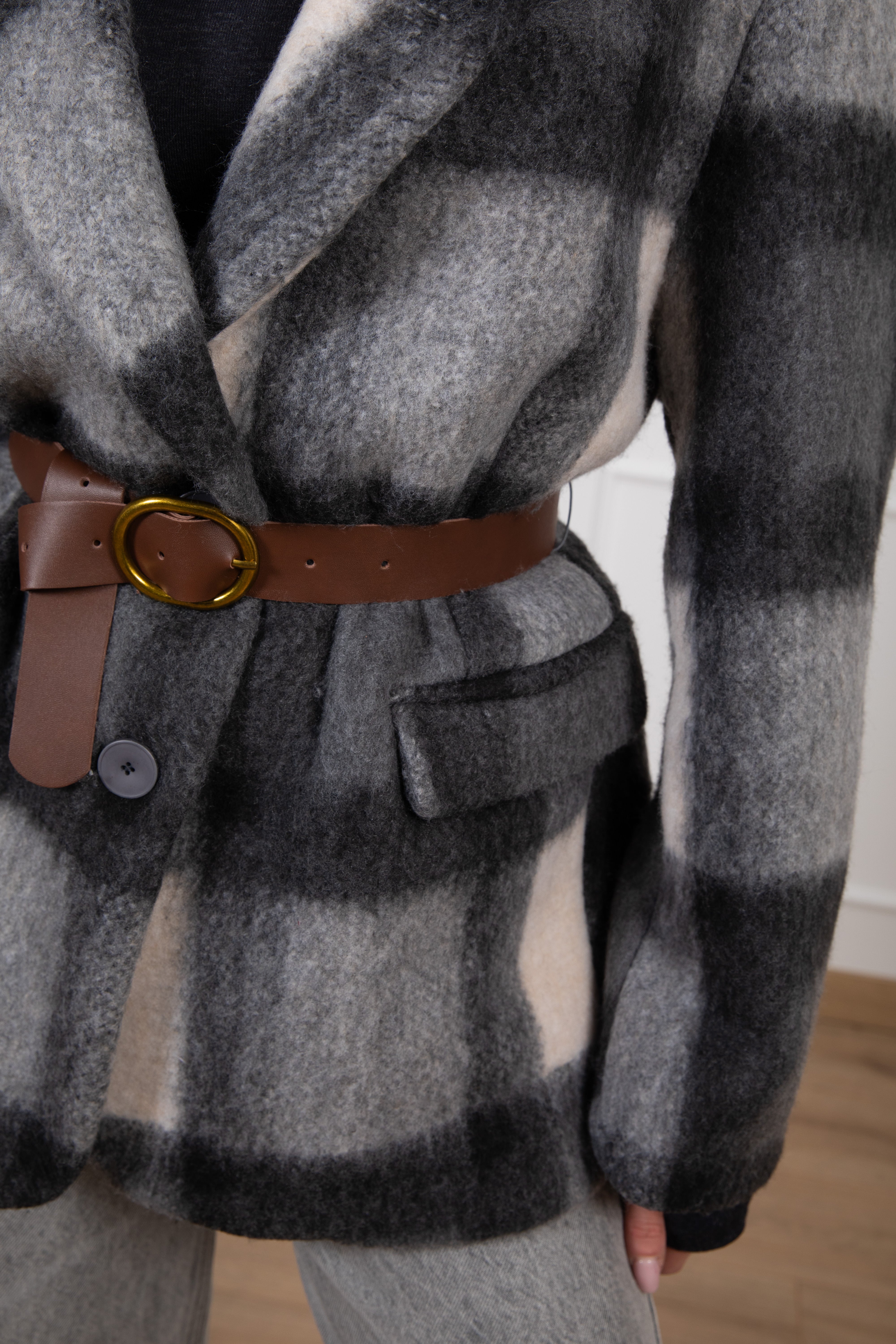 Giacca-cappotto a quadri con cintura ViCOLO