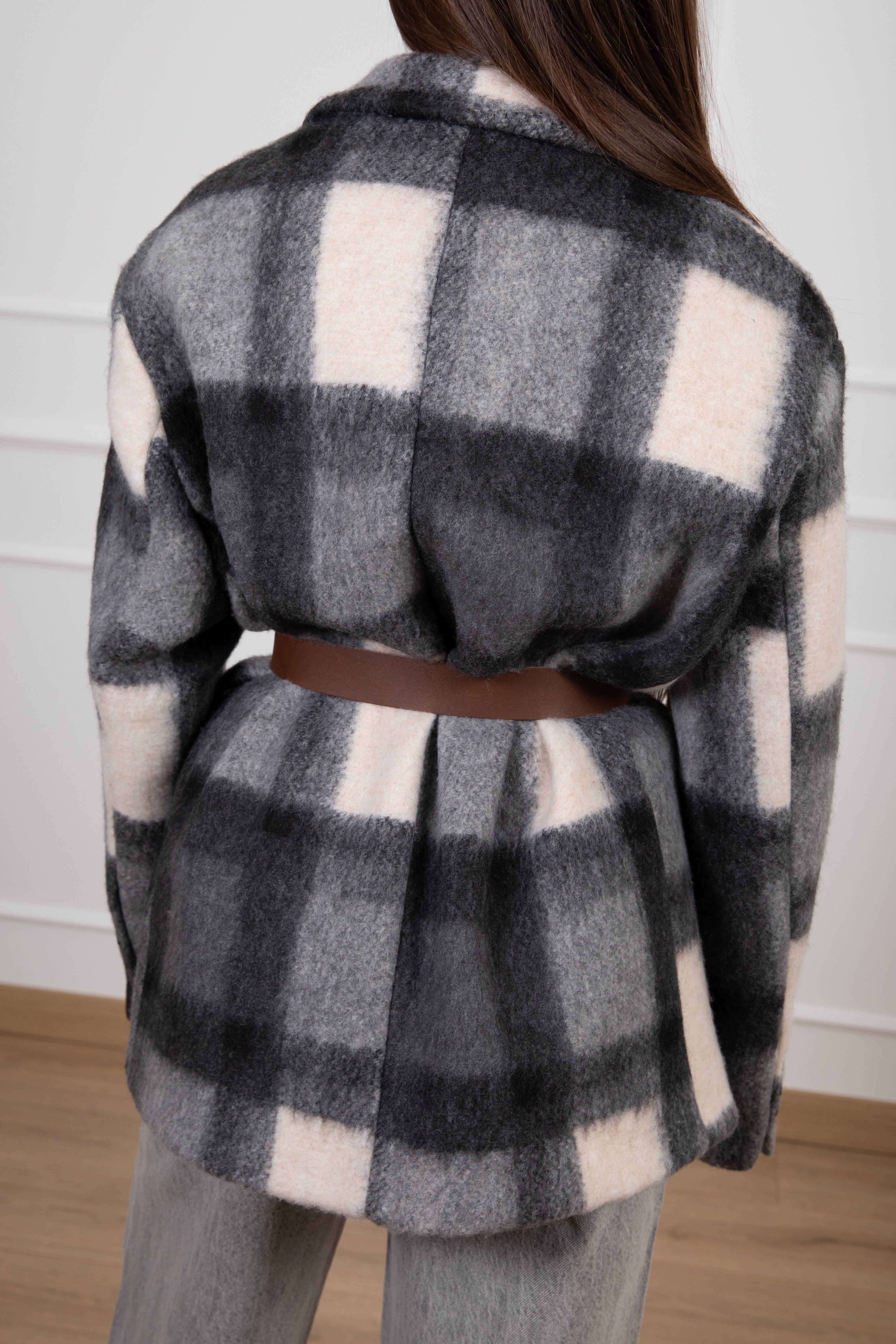 Giacca-cappotto a quadri con cintura ViCOLO