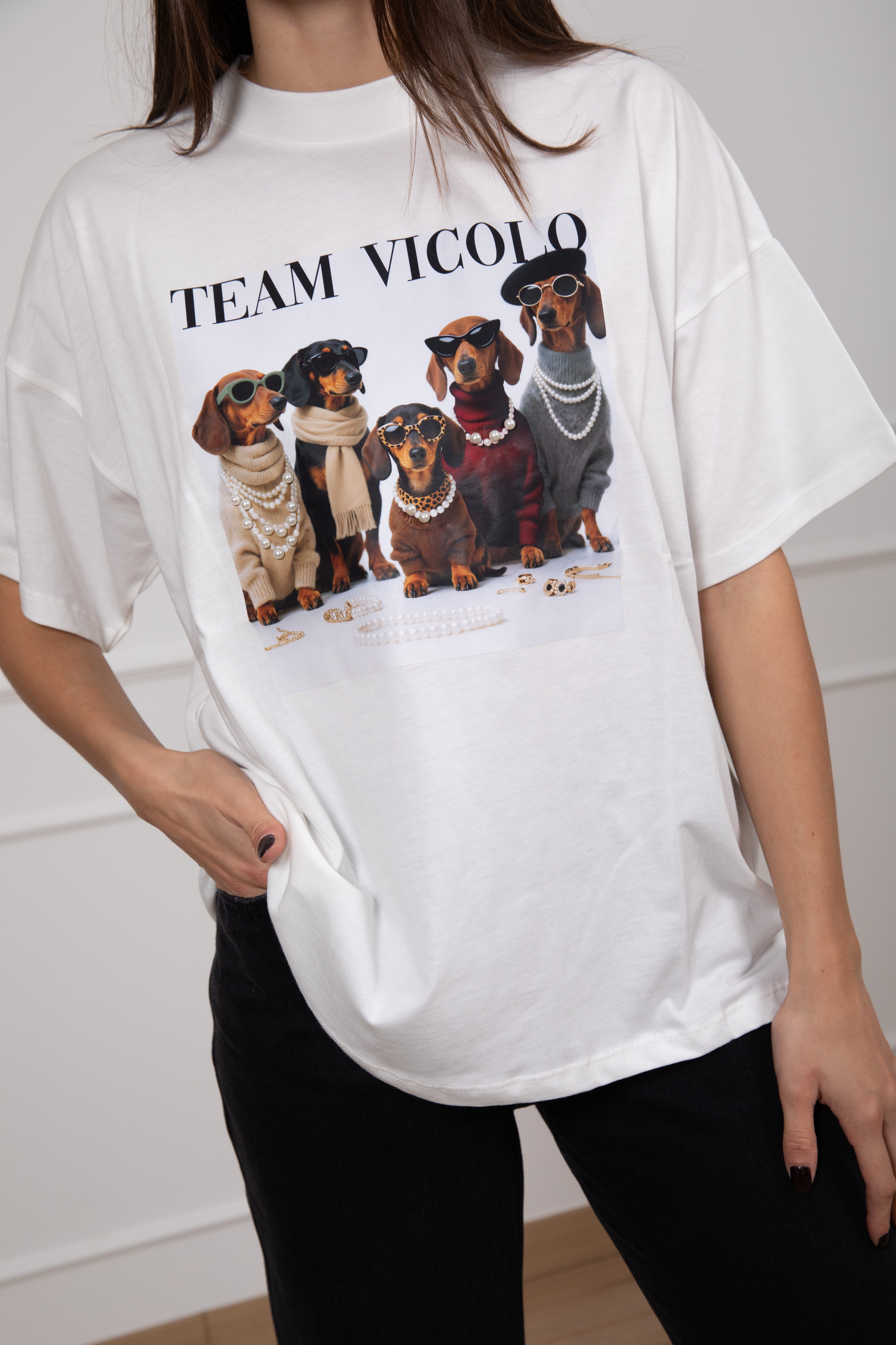 T-shirt over-size "Team" con perle ViCOLO