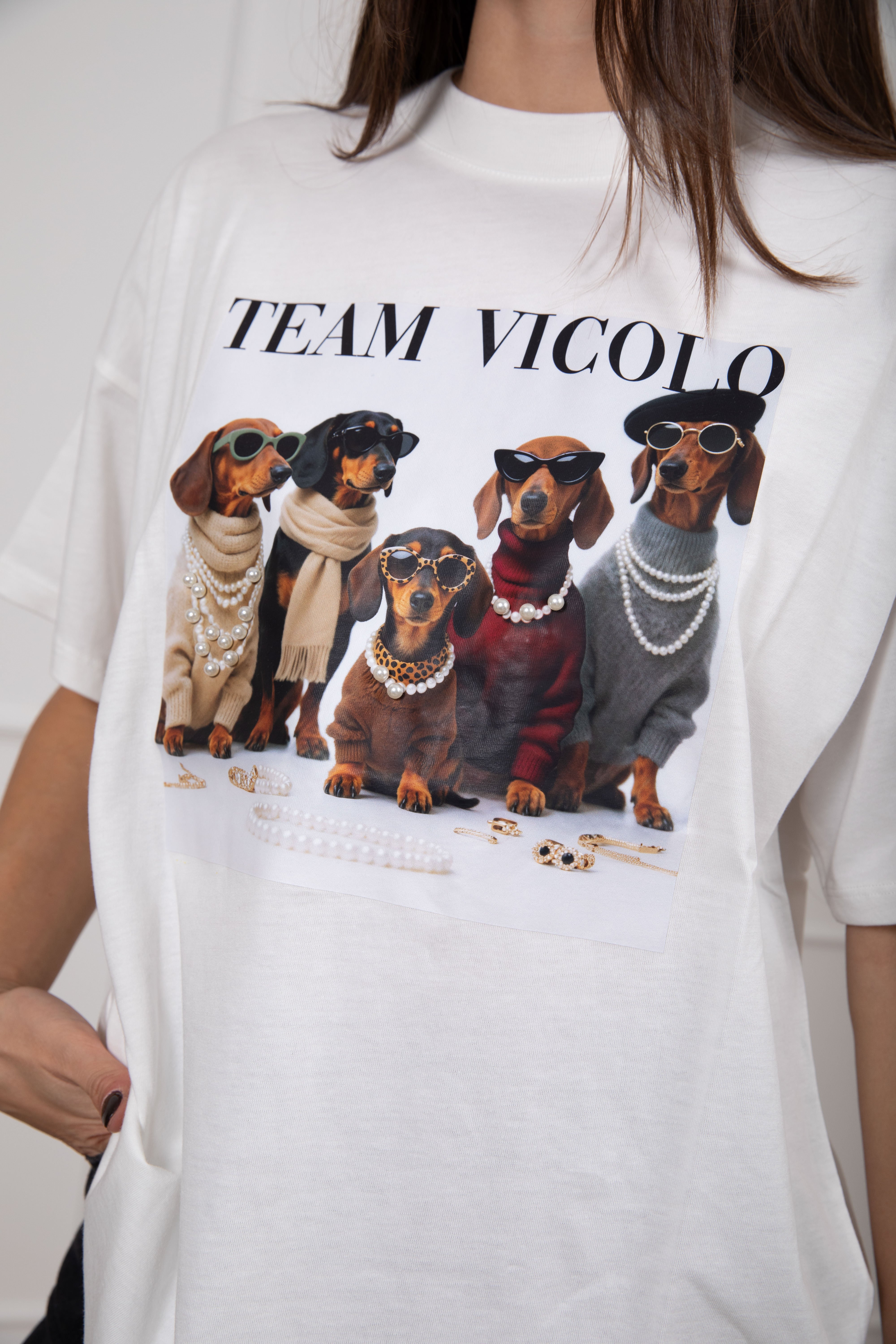 T-shirt over-size "Team" con perle ViCOLO