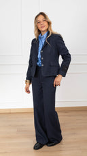 Pantalone gessato gamba dritta variante blu Tensione IN
