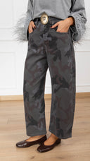 Pantalone 5 tasche camouflage grigio con cintura placca Tensione IN