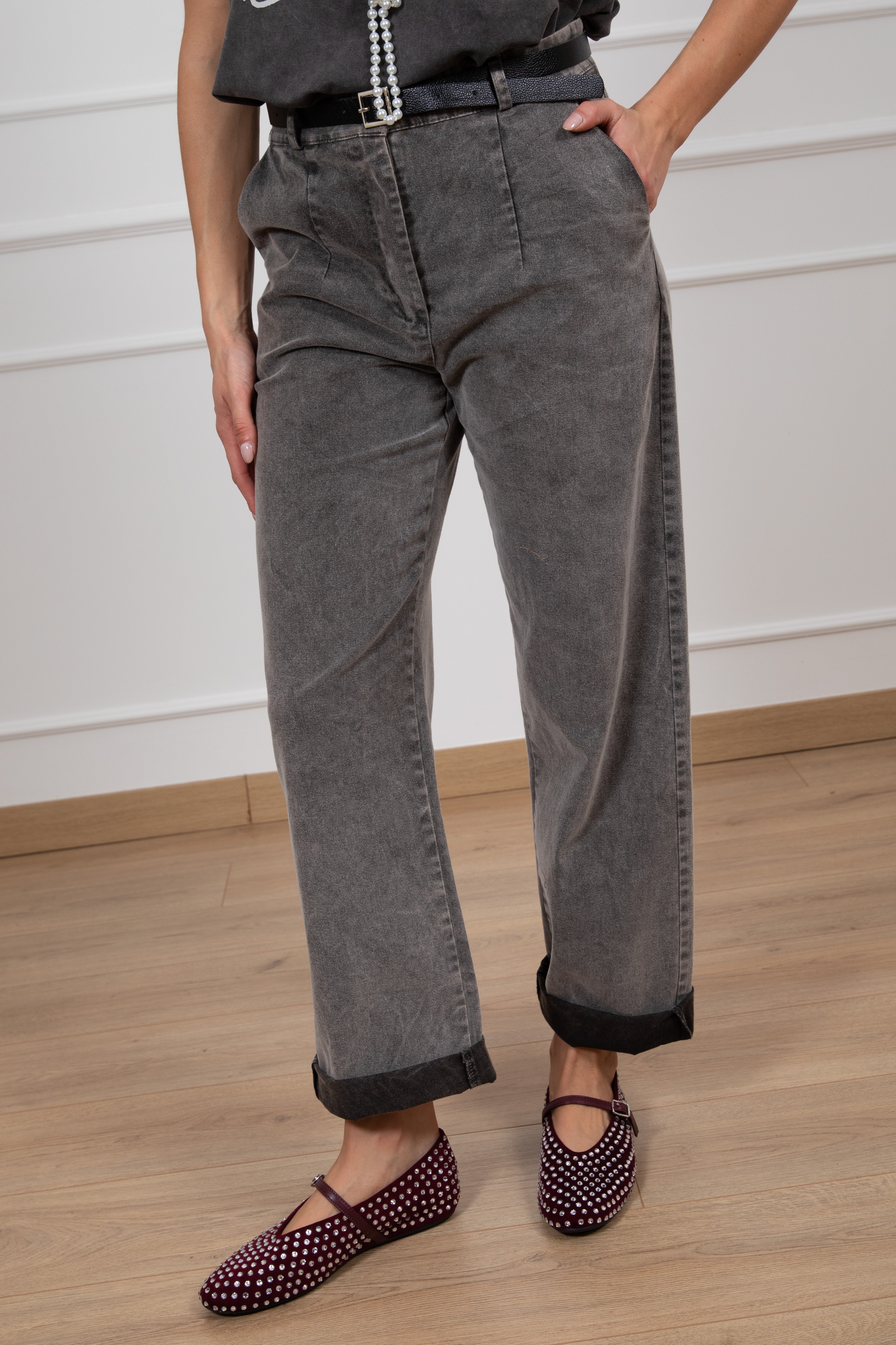 Pantalone sigaretta stone washed in gabardina Susy Mix