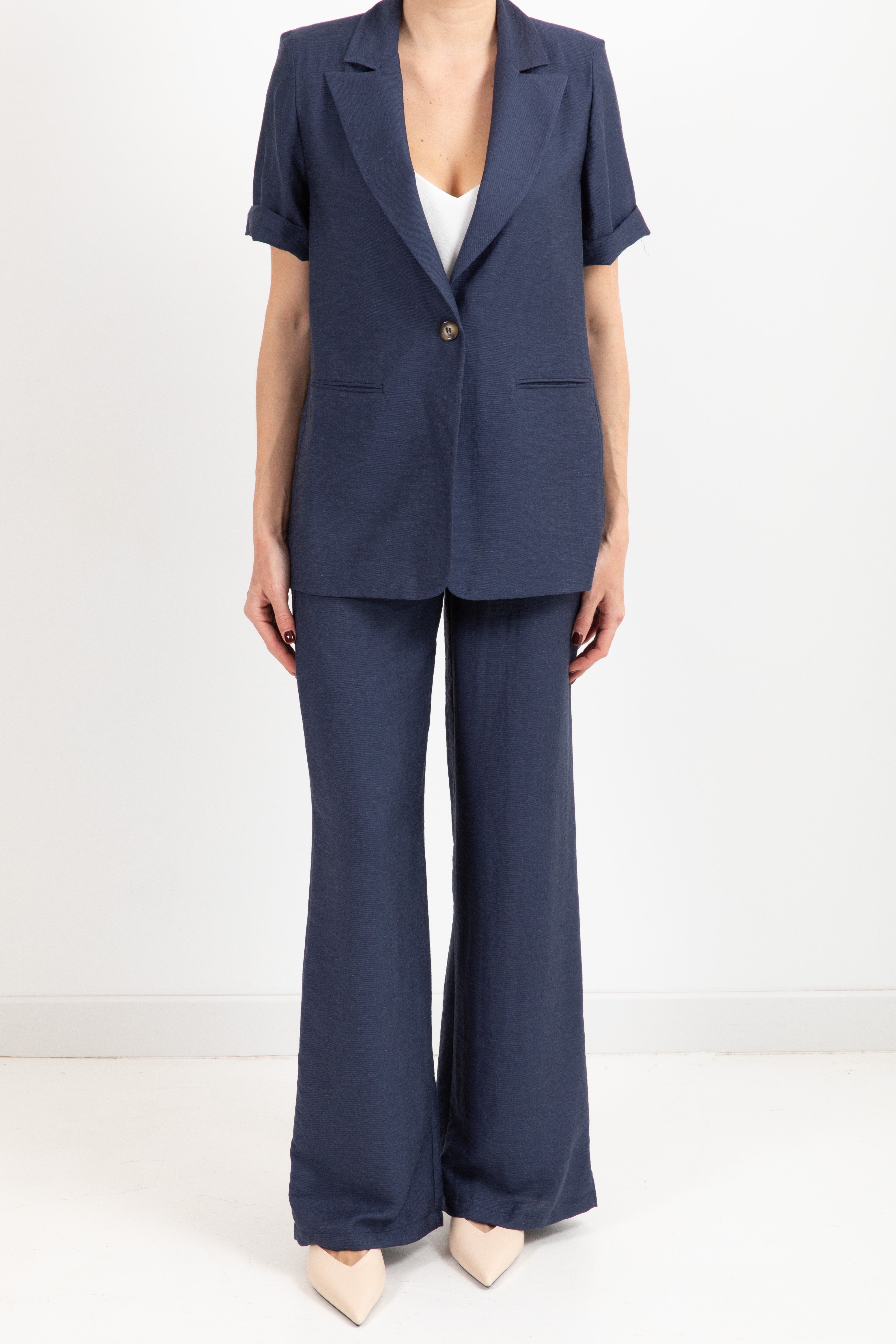 Tailleur giacca mezza manica e pantalone con elastico sul retro Dixie