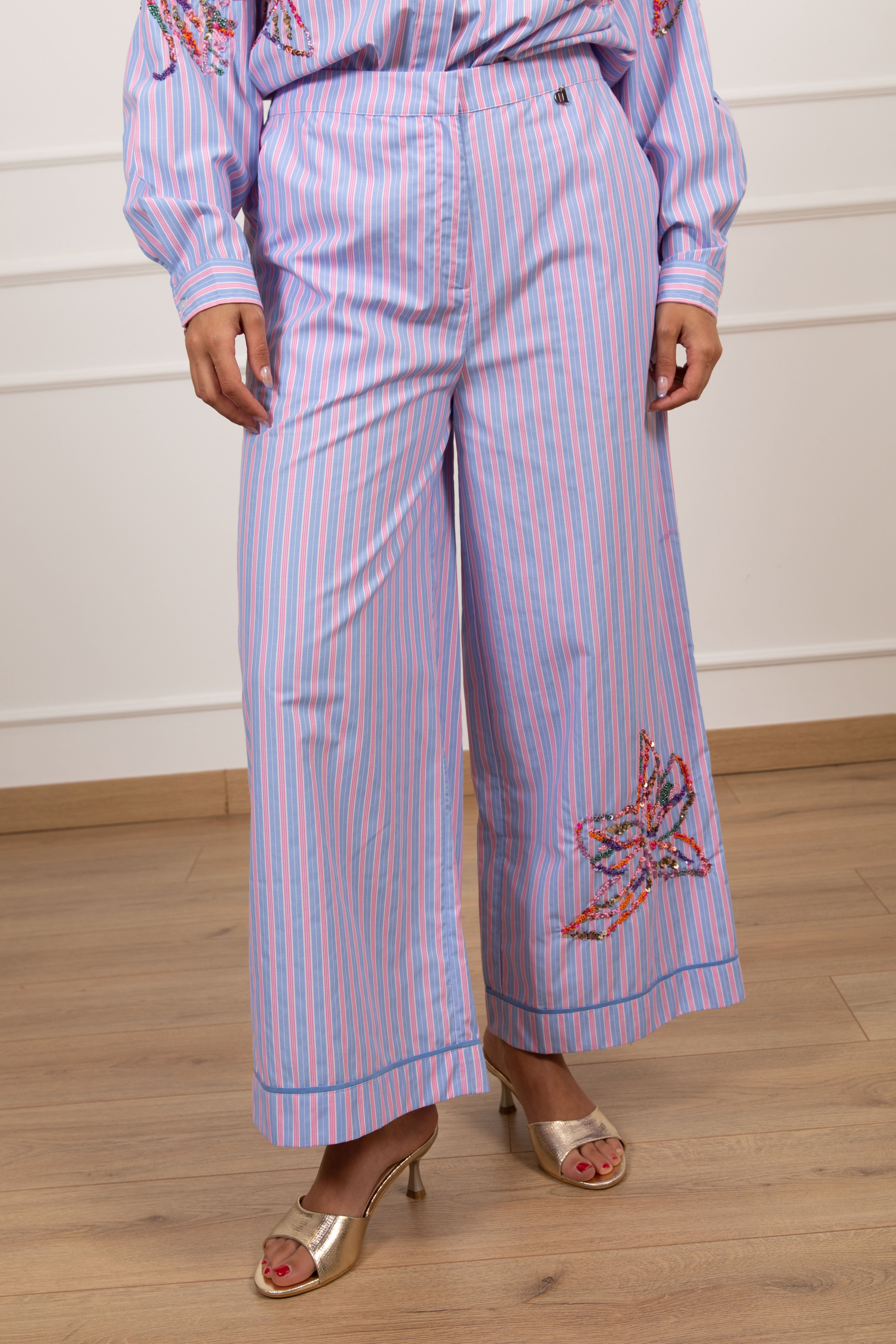 Pantalone bacchettato con ricamo floreale di perline Dixie