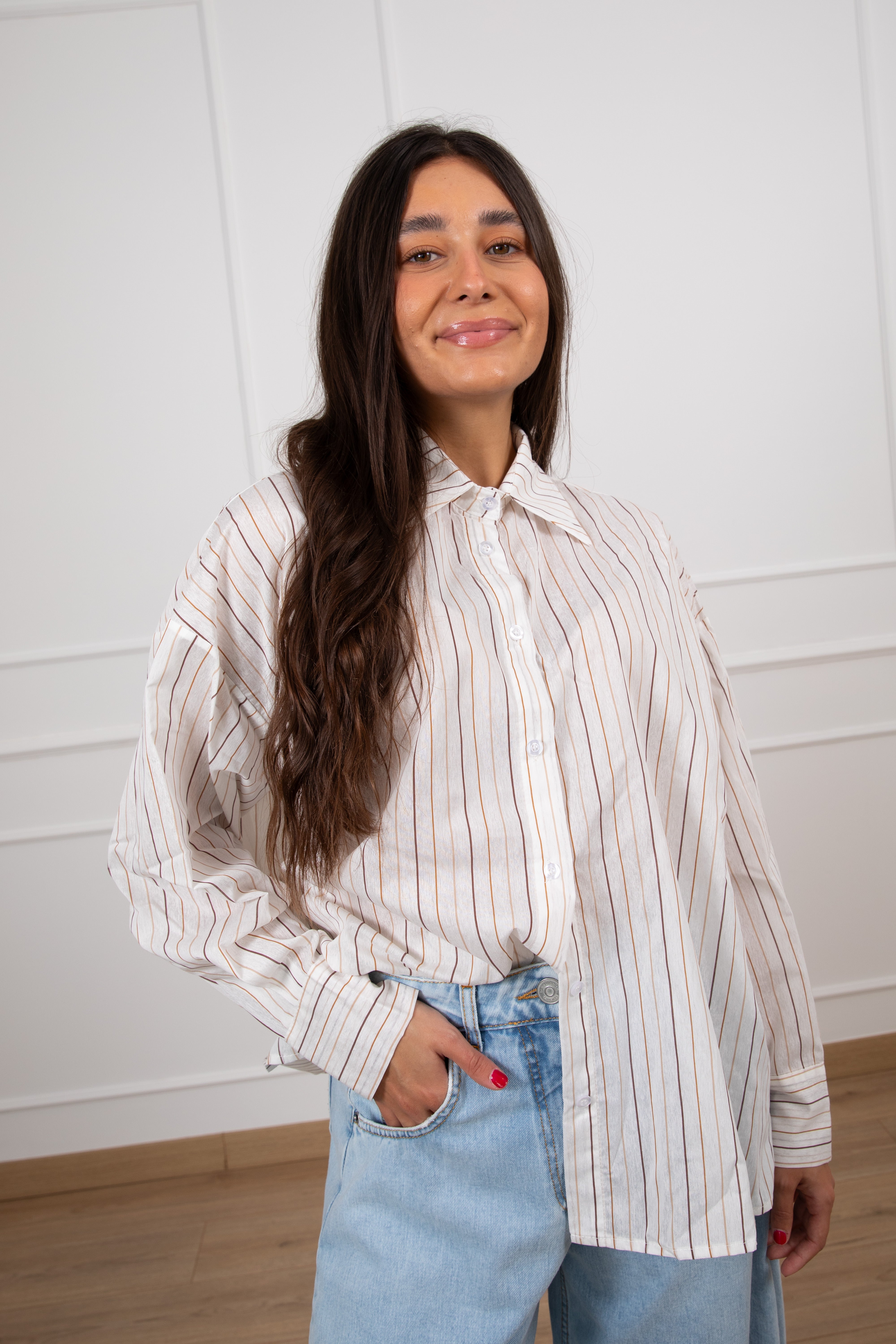 Camicia over-size bacchettata multicolor Susy Mix