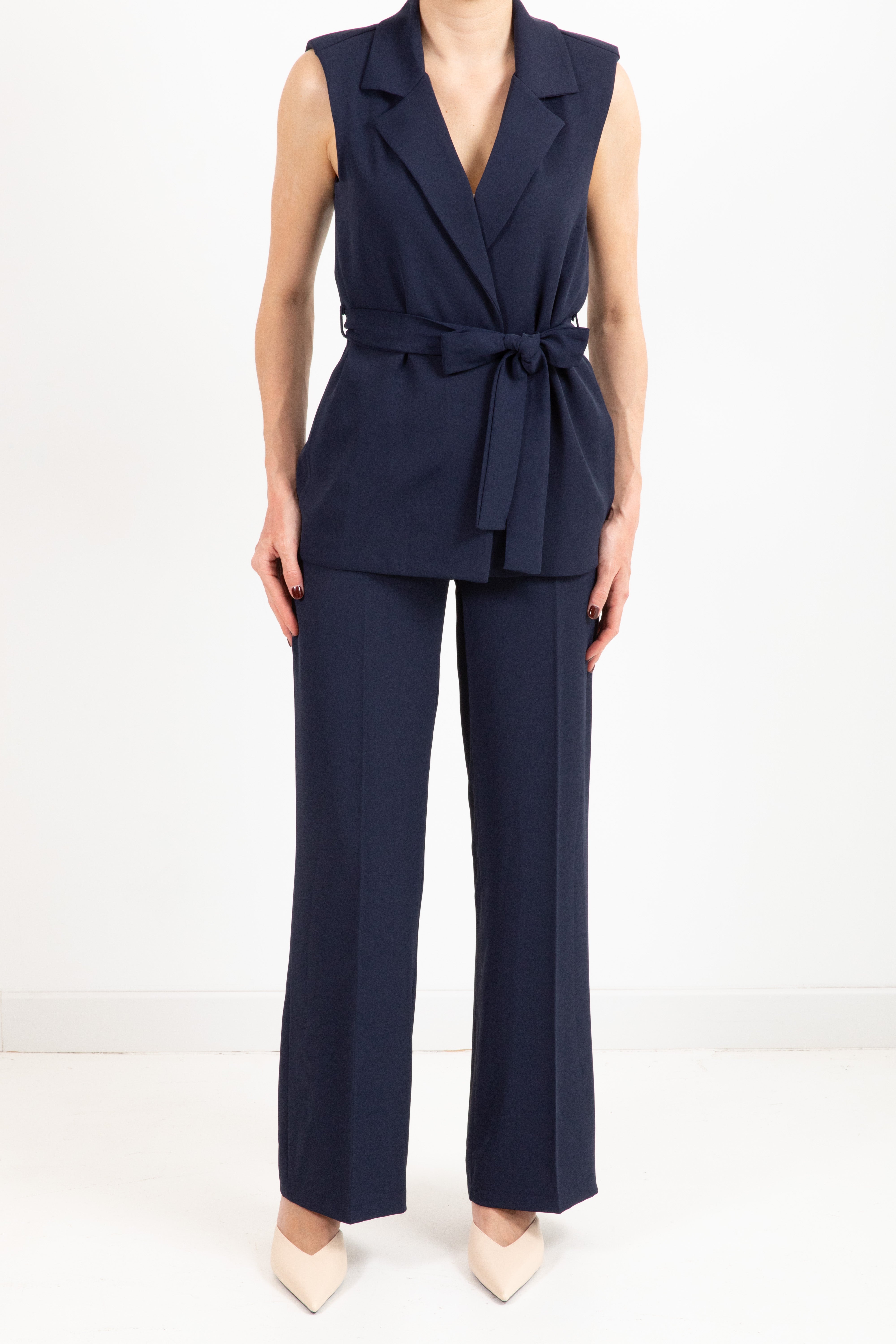 Coordinato in tessuto fluido gilet con fusciacca e pantalone Susy Mix