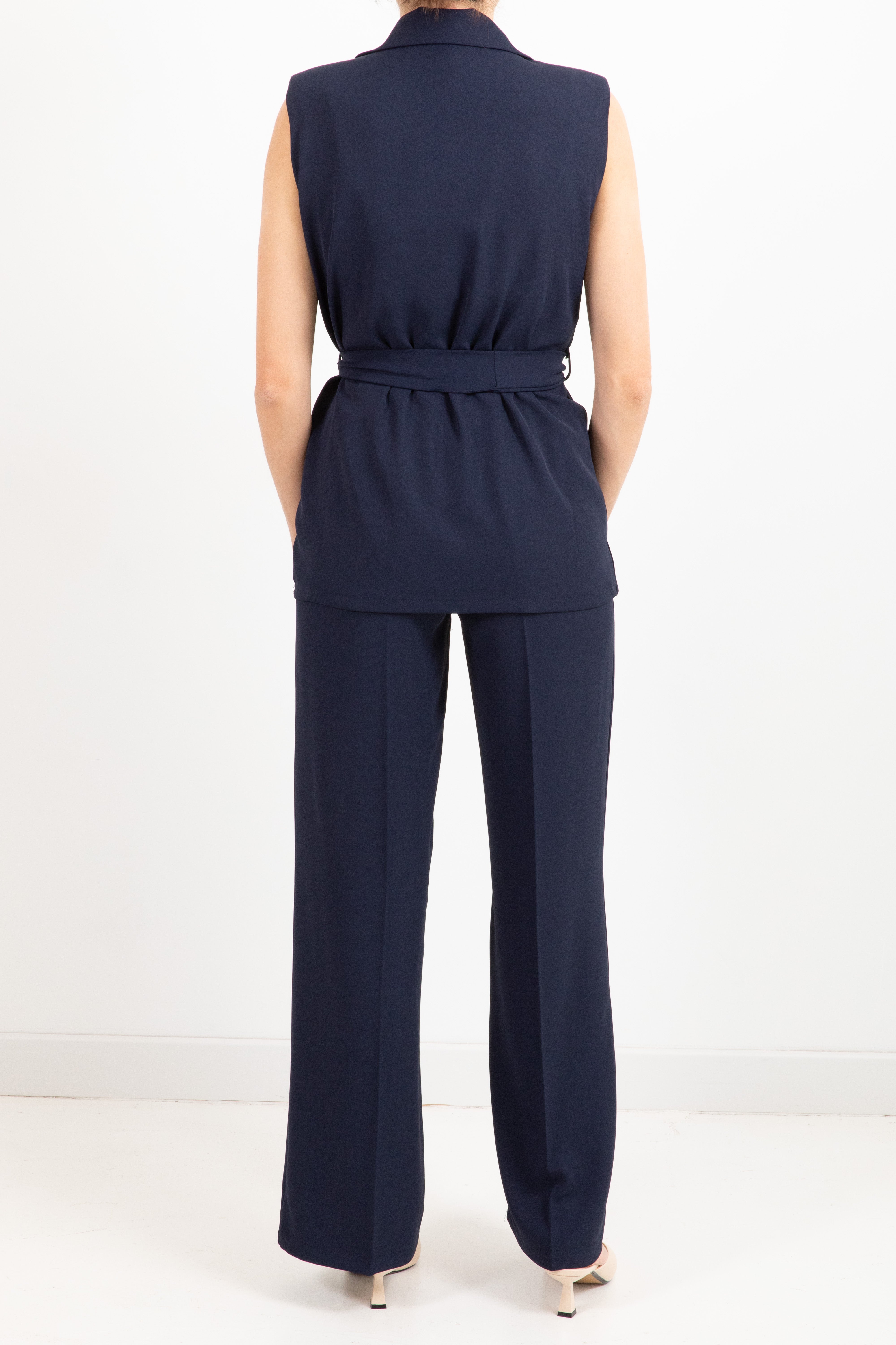 Coordinato in tessuto fluido gilet con fusciacca e pantalone Susy Mix