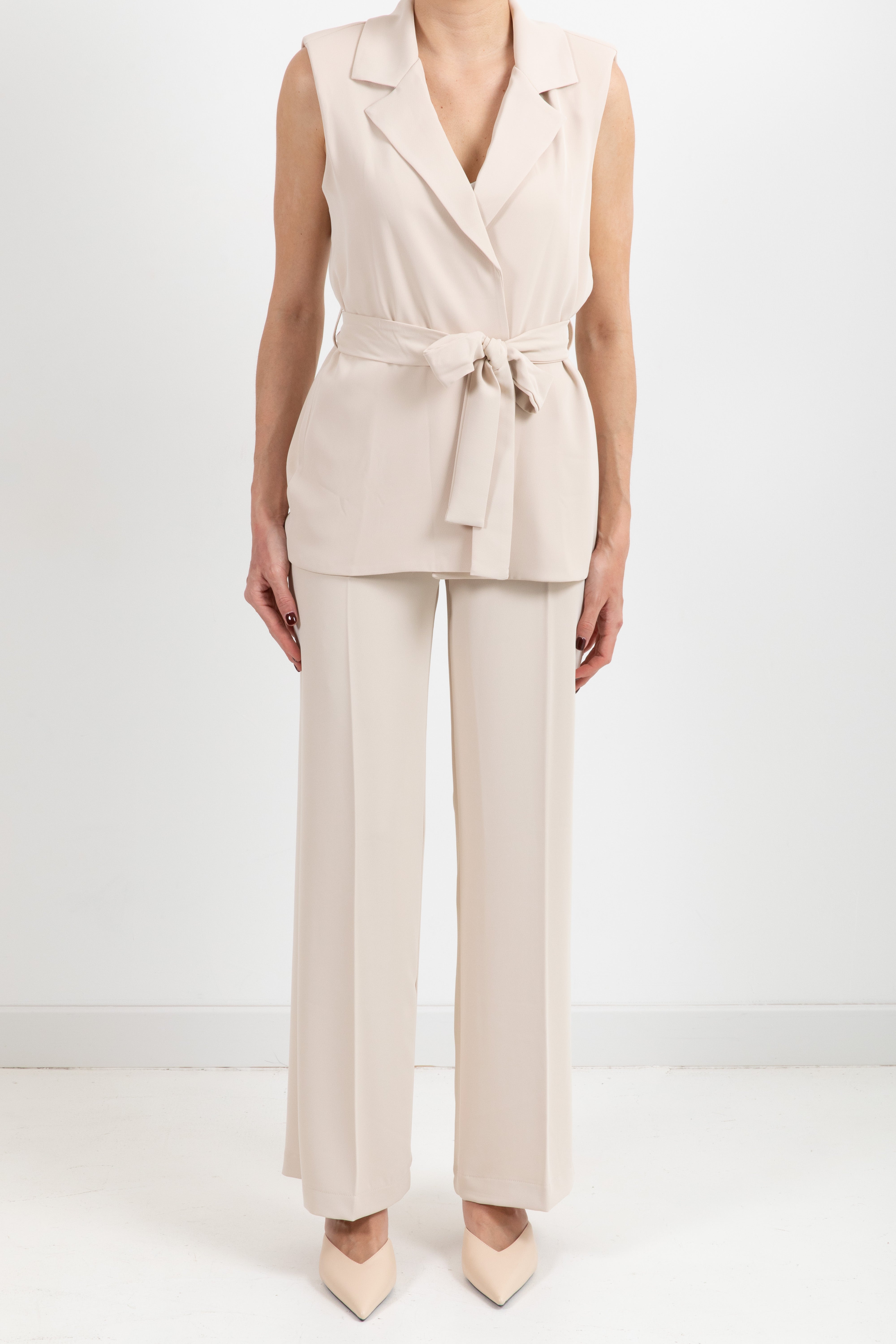 Coordinato in tessuto fluido gilet con fusciacca e pantalone Susy Mix