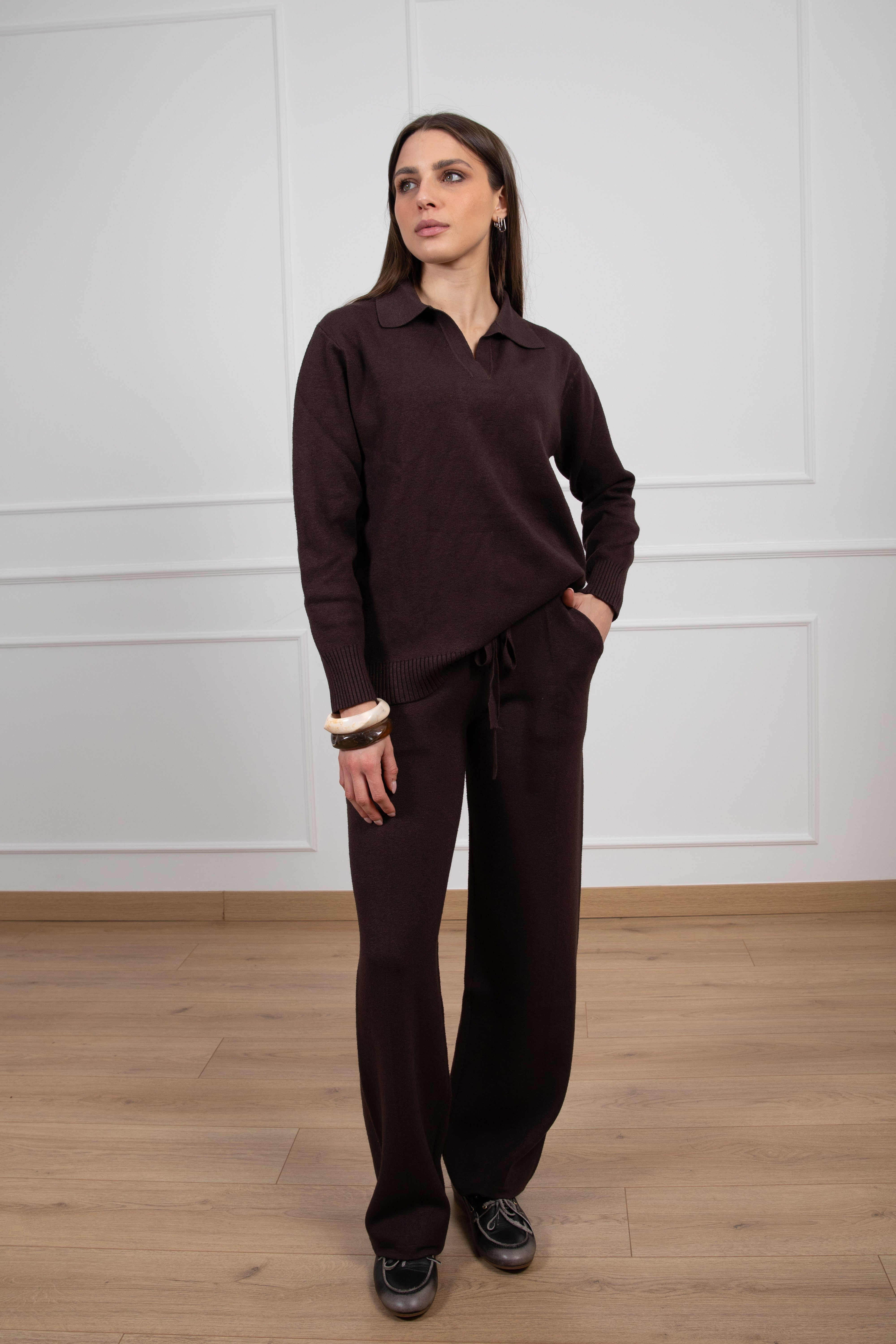 Coordinato polo e pantalone gamba dritta in maglia Susy Mix