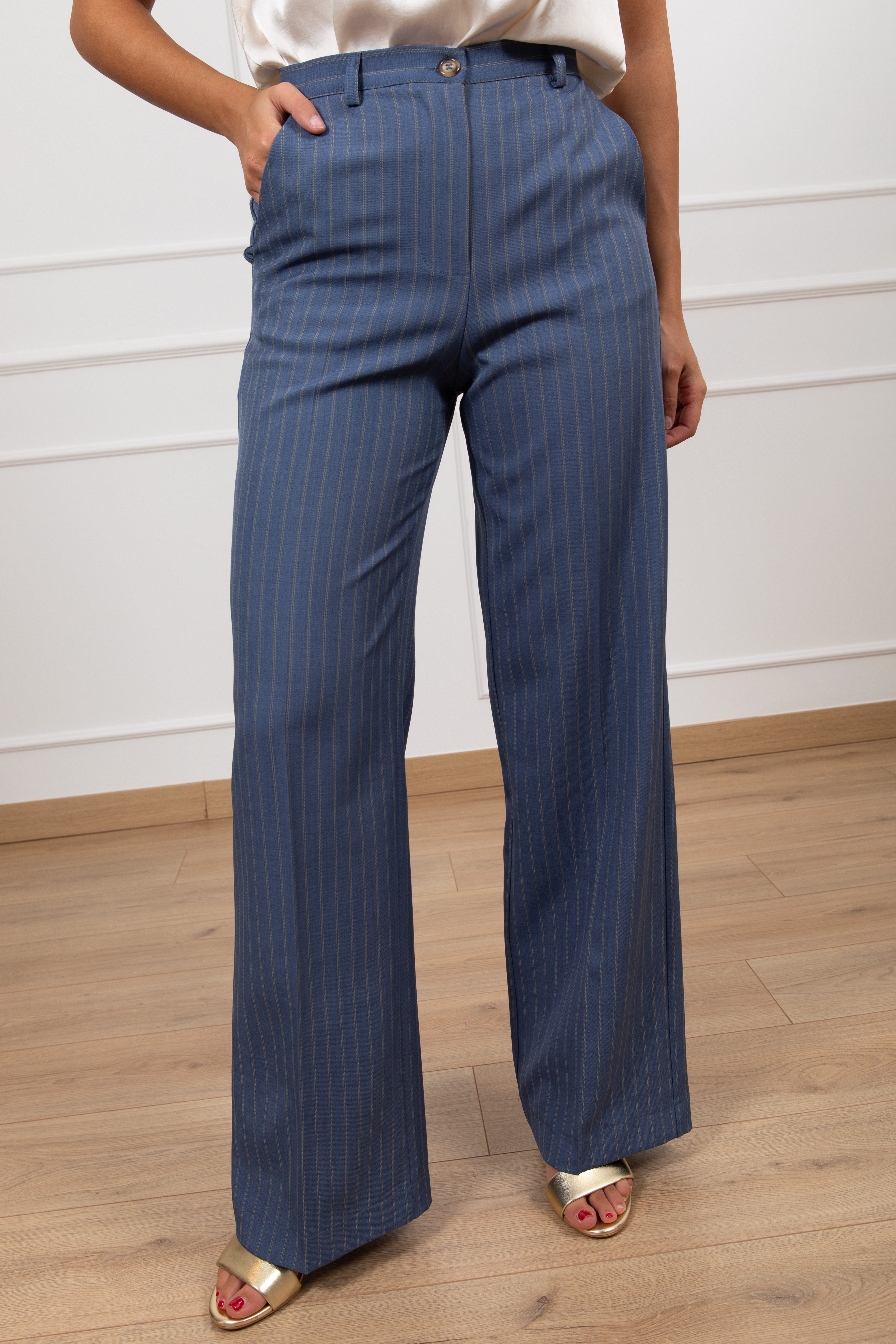 Pantalone gessato con gamba dritta ViCOLO