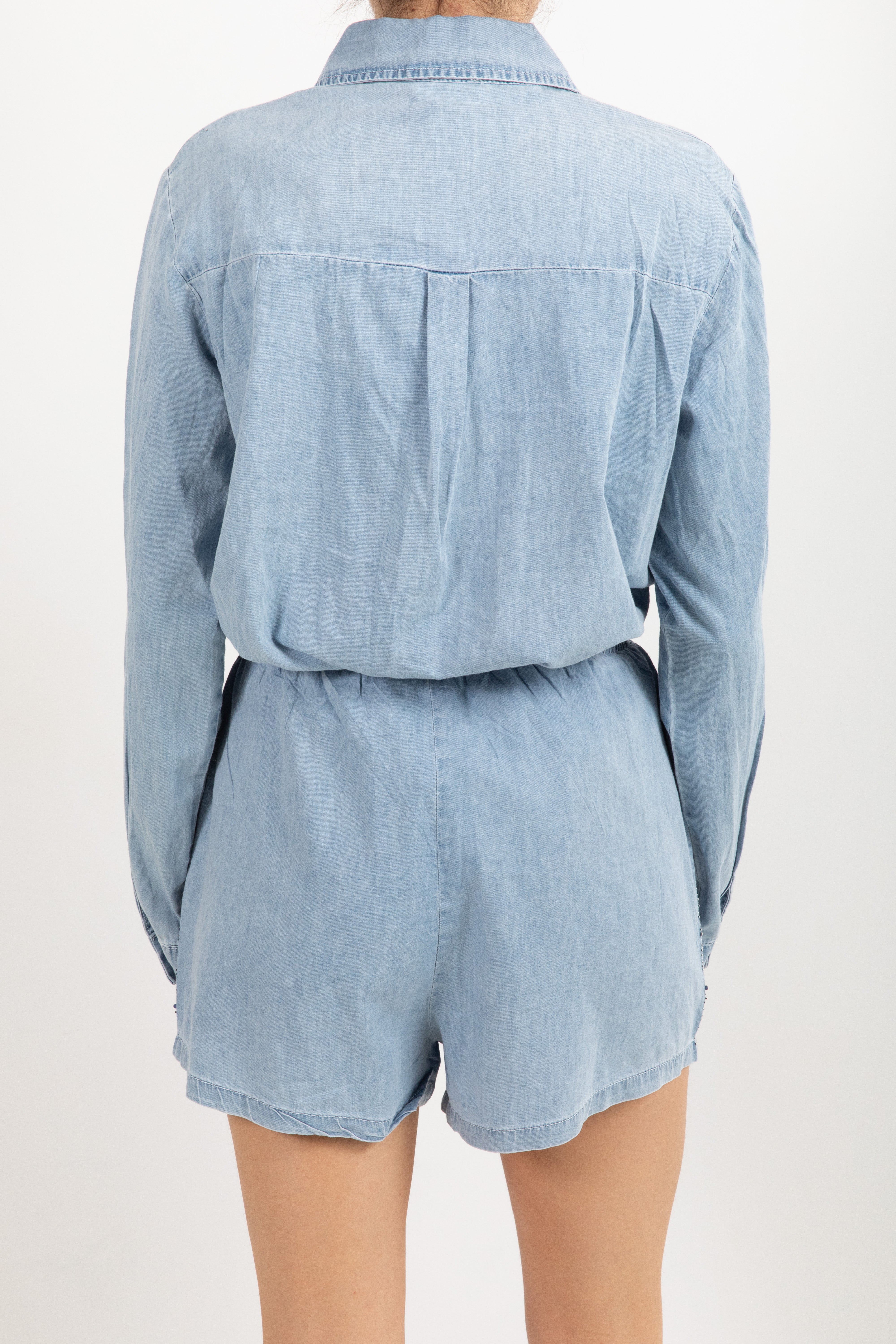Coordinato in jeans camicia e short con strass Susy Mix