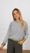 Maglia a righe con profilo a contrasto variante grigio/lime Haveone