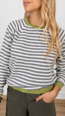 Maglia a righe con profilo a contrasto variante grigio/lime Haveone