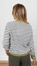 Maglia a righe con profilo a contrasto variante grigio/lime Haveone