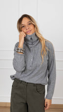 Maglia collo alto con bottoni variante grigio ViCOLO