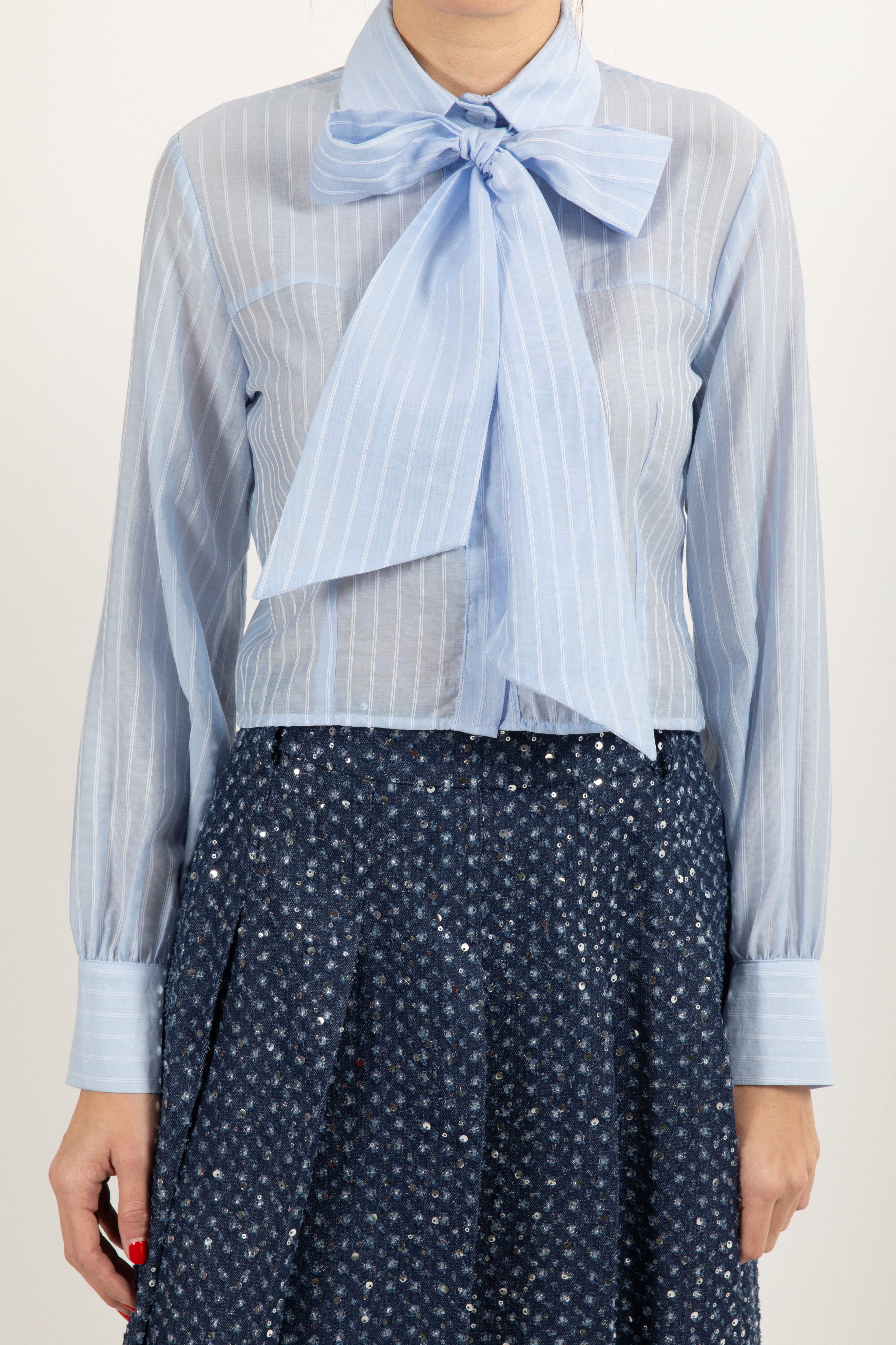 Camicia bacchettata cropped in tencel ViCOLO