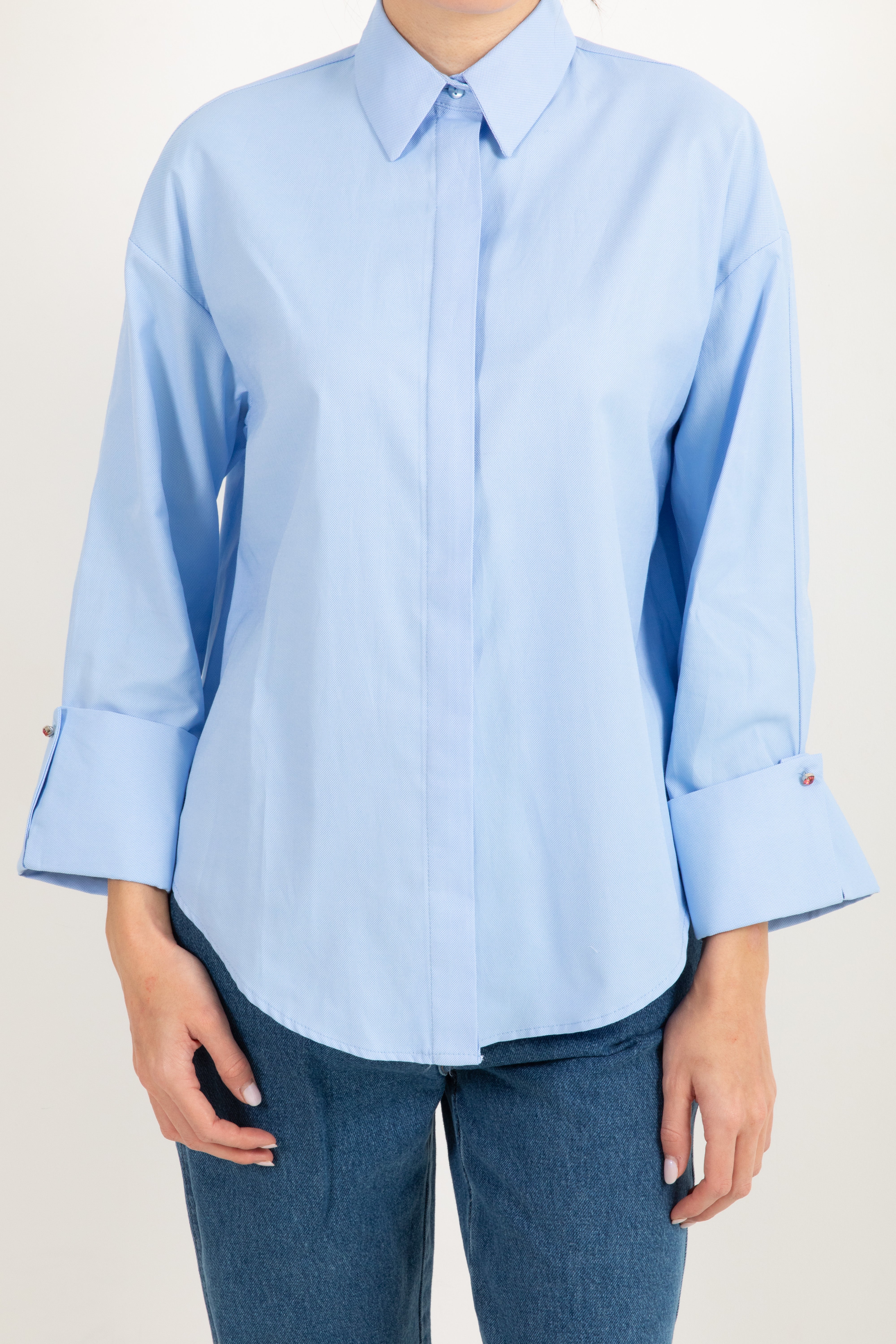 Camicia oxford con bottone gioiello sul polso Susy Mix