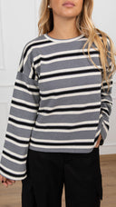 Maglia a righe con manica svasata variante grigio Susy Mix