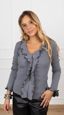 Maglia rouches con profilo a contrasto variante grigio Haveone