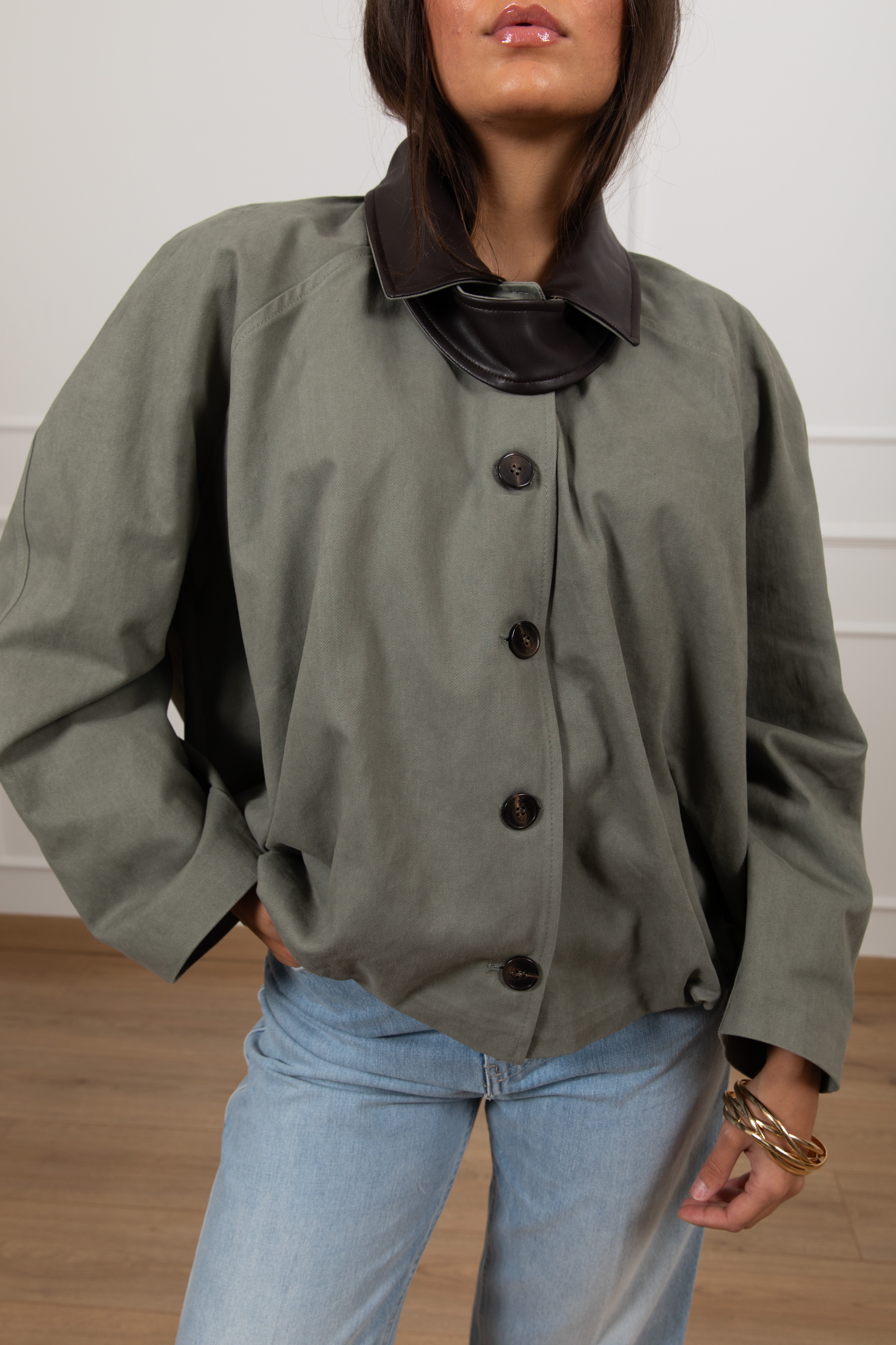 Bomber in canvas con colletto in eco-pelle Tensione IN