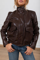Bomber cropped in eco-pelle con tasca a patta Susy Mix