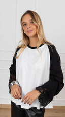 T-shirt con manica a contrasto e polsino pizzo variante panna Tensione IN