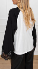 T-shirt con manica a contrasto e polsino pizzo variante panna Tensione IN