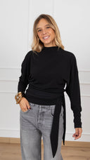 Maglia mezzo-collo in crepe con nodo variante nero ViCOLO