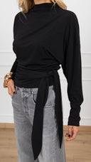 Maglia mezzo-collo in crepe con nodo variante nero ViCOLO