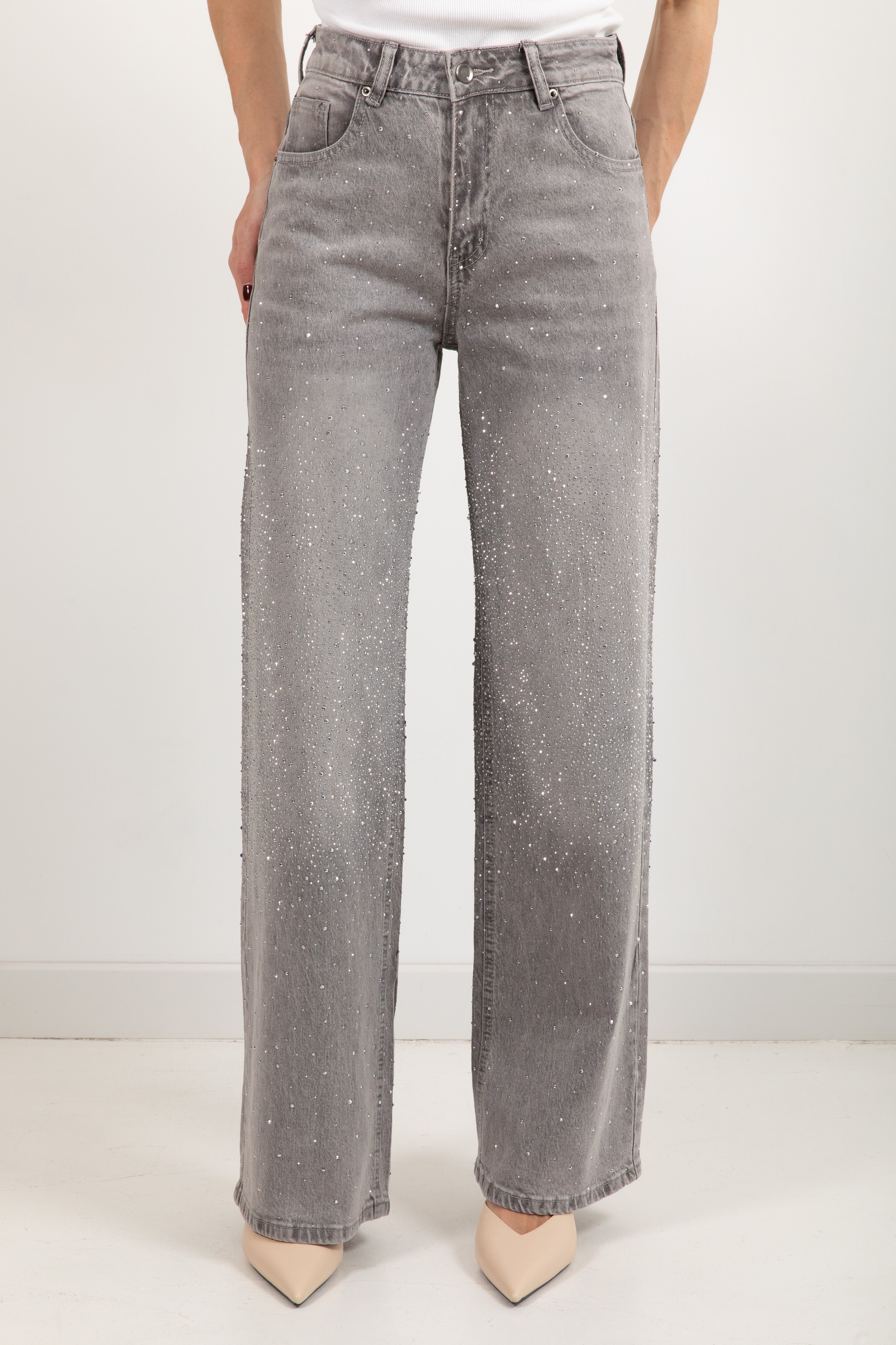 Jeans palazzo con strass Susy Mix