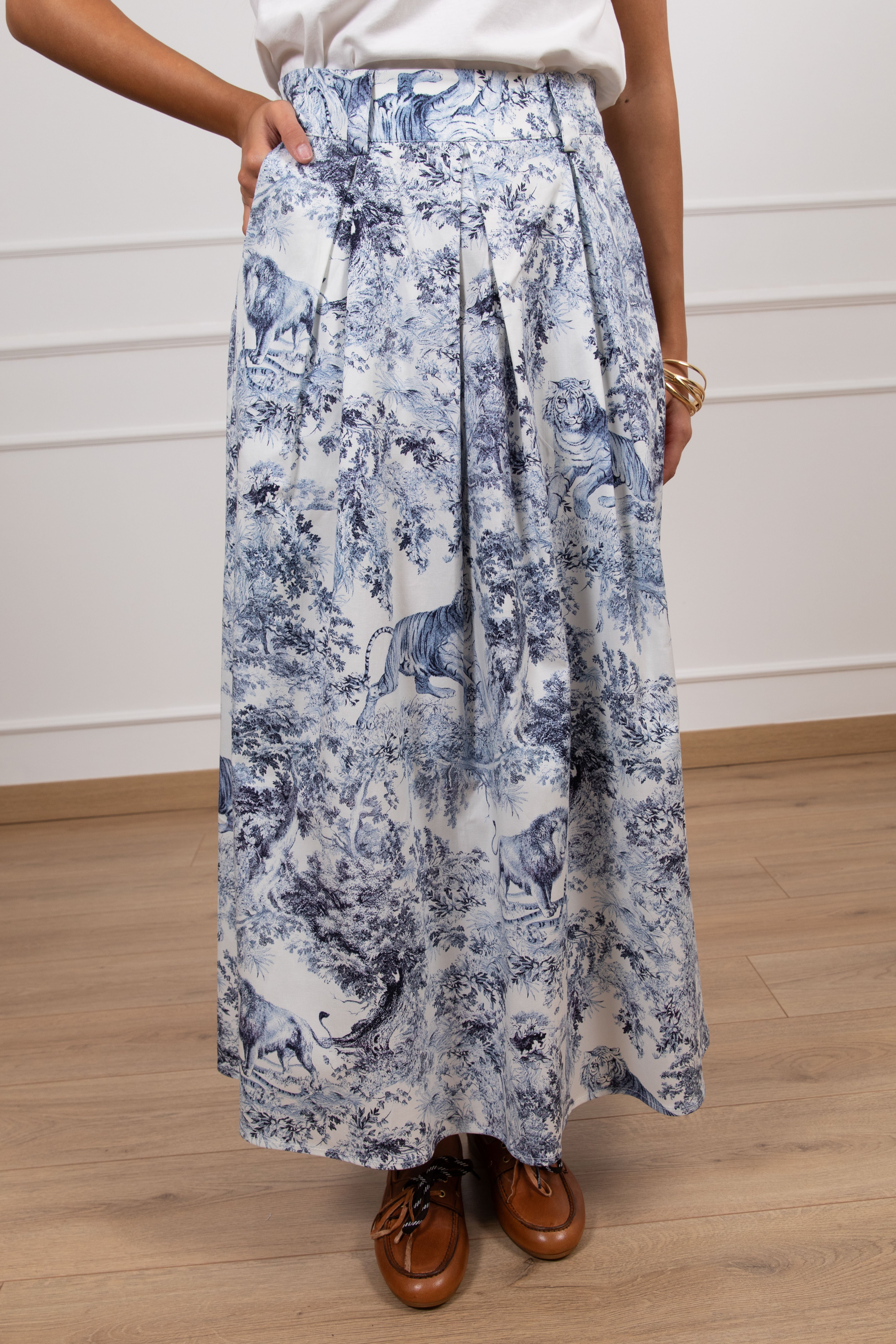 Gonna a pieghe fantasia tela de jouy Tensione IN