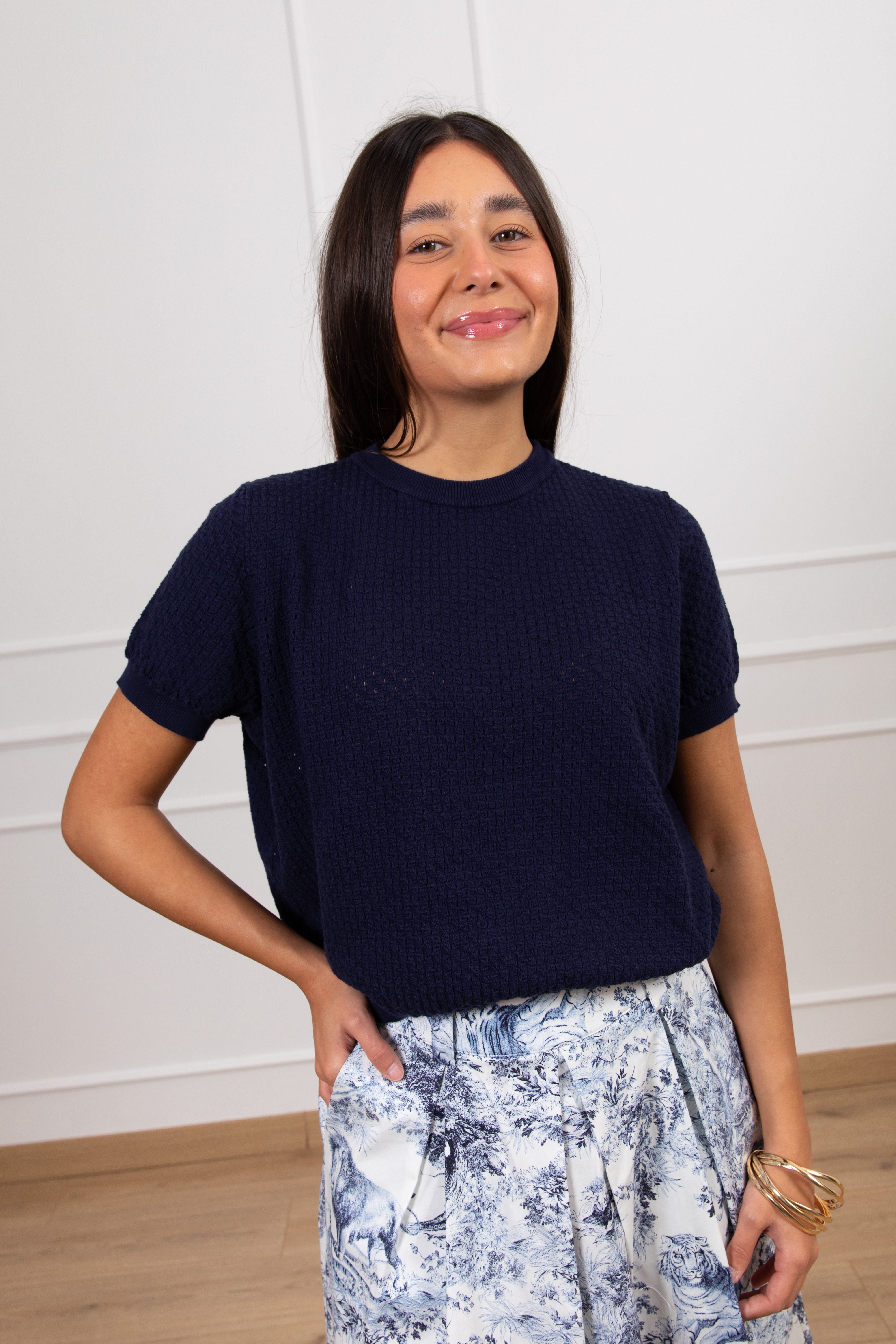 T-shirt in maglia con motivo traforato ViCOLO