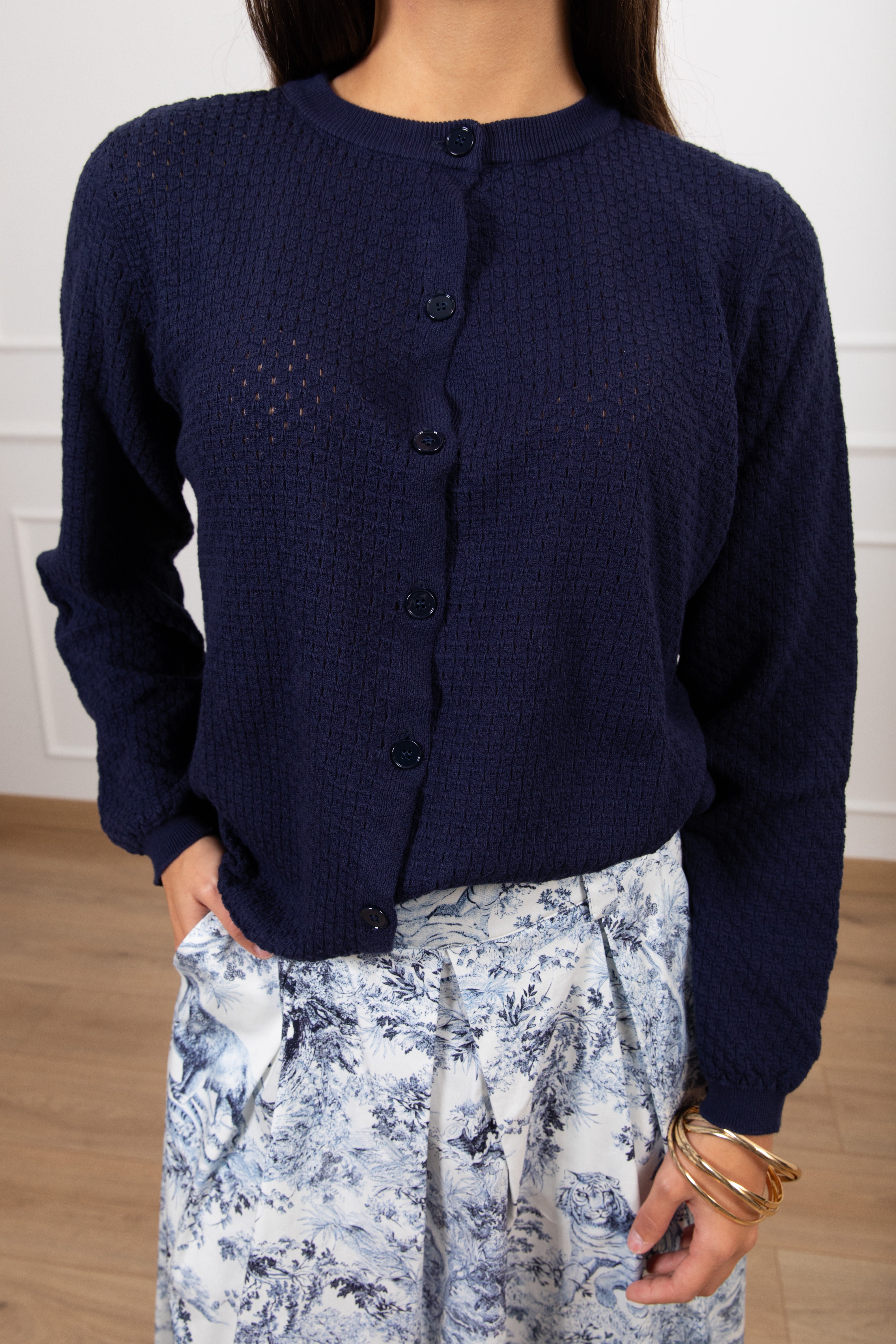 Cardigan in cotone con motivo traforato ViCOLO