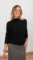 Maglia con bottoni perle e rouches variante nero Haveone