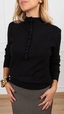 Maglia con bottoni perle e rouches variante nero Haveone