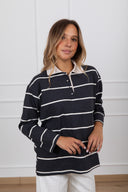 Polo serafino a righe con bottoni gioiello Susy Mix