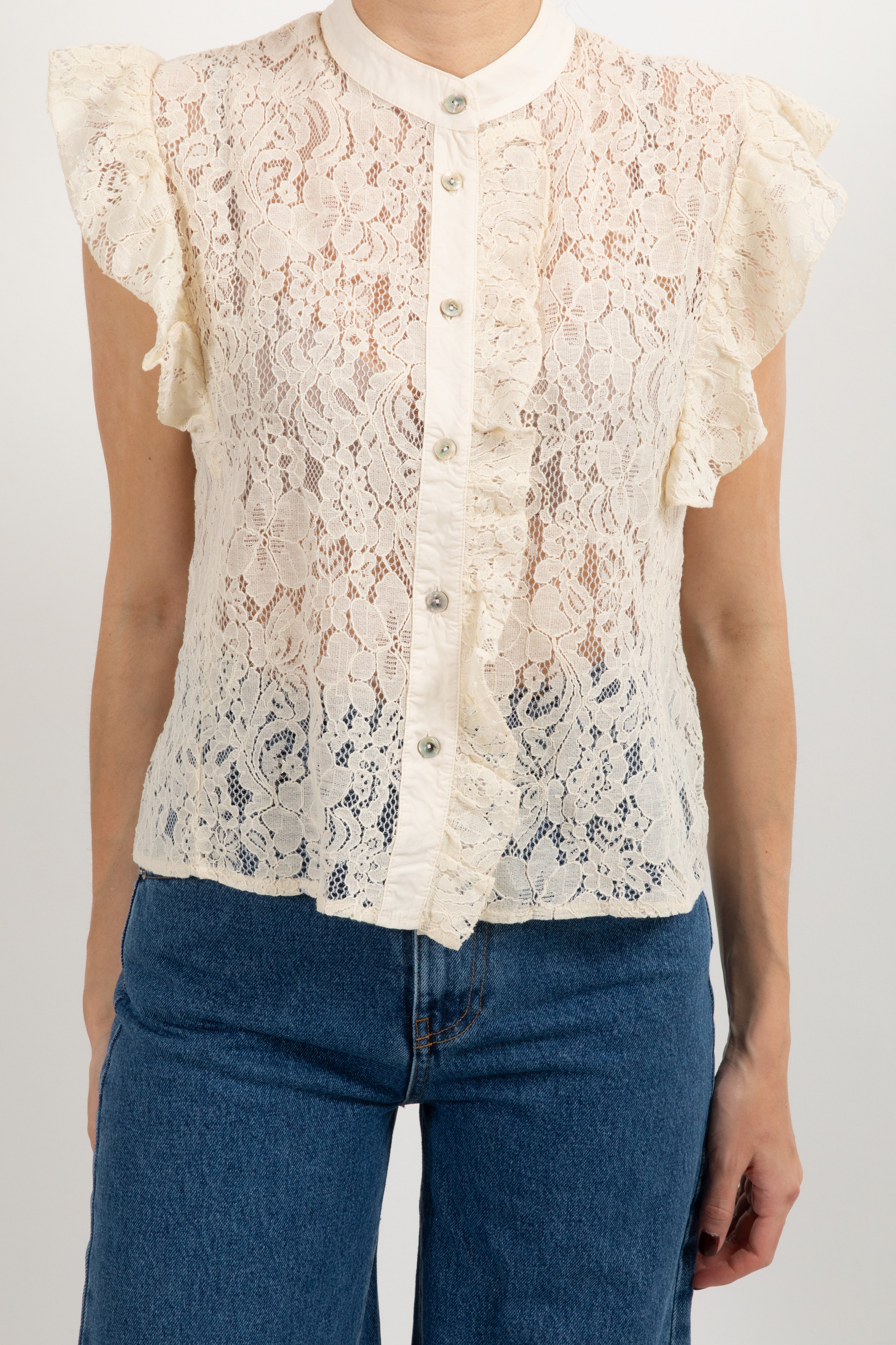Camicia smanicata con rouches in pizzo Susy Mix