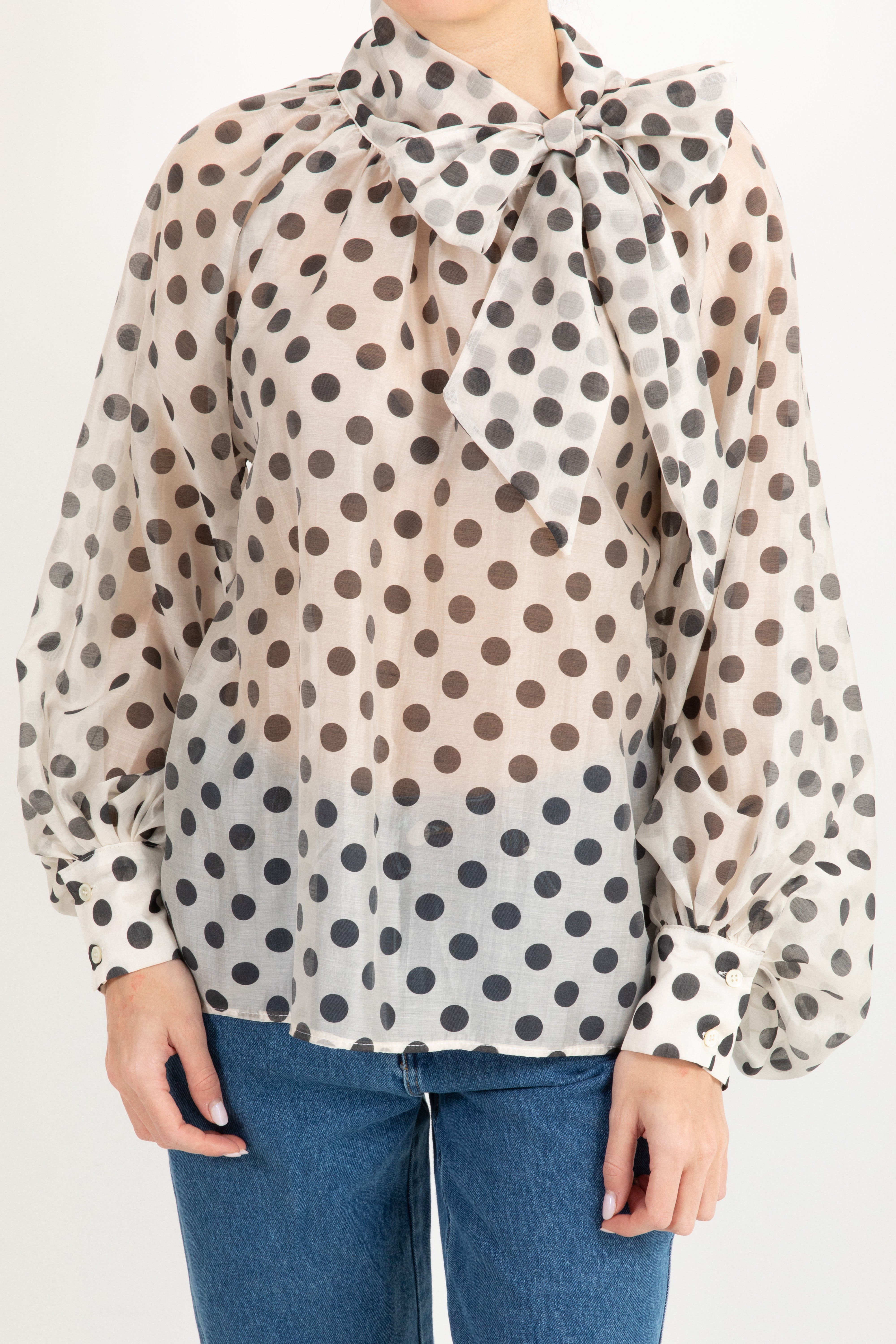 Blusa in lyocell con fiocco e pois ViCOLO