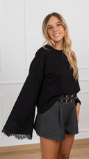 Felpa manica svasata con inserto pizzo variante nero Haveone