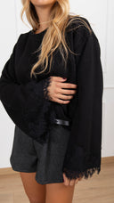 Felpa manica svasata con inserto pizzo variante nero Haveone