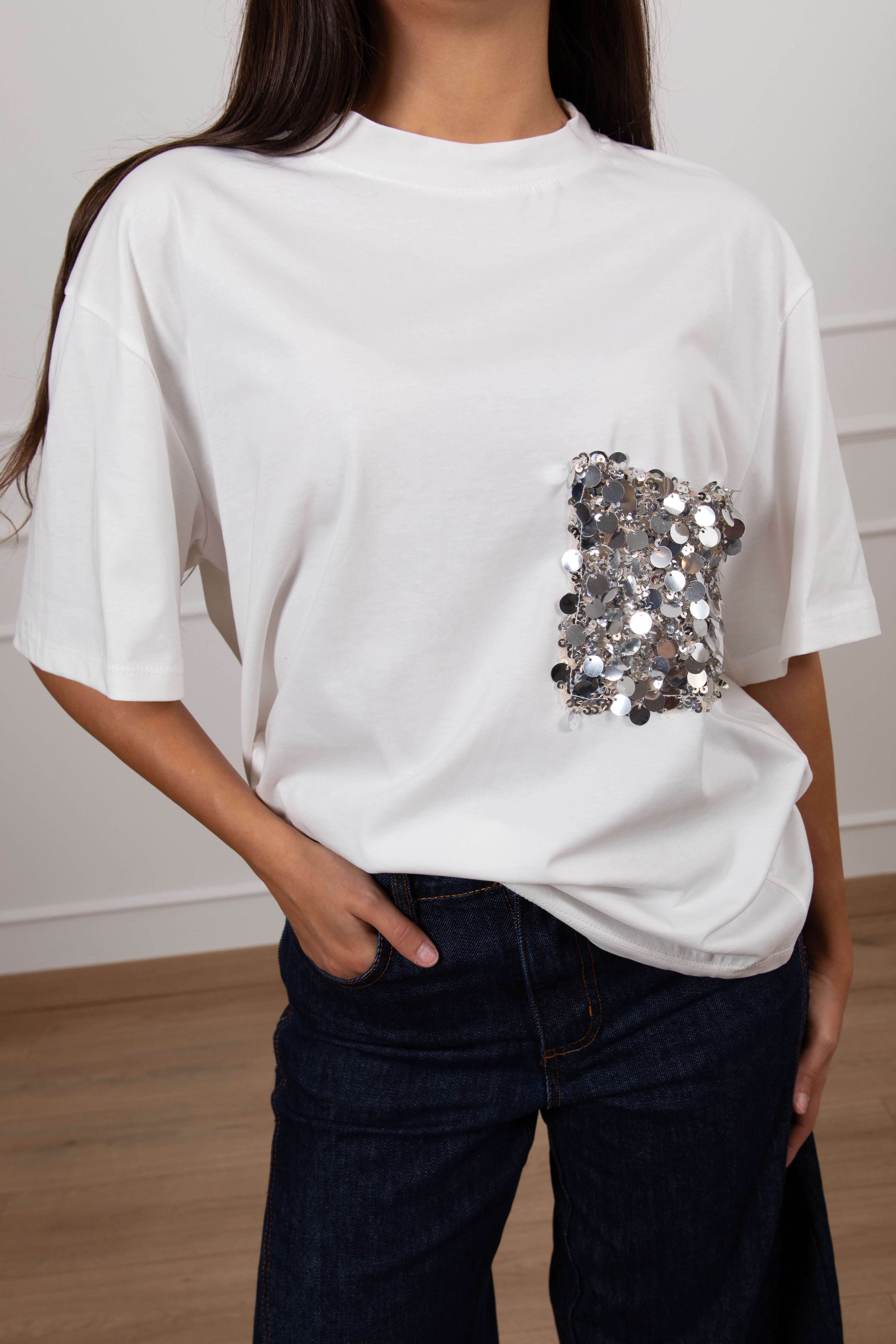 T-shirt con tasca paillettes Tensione IN