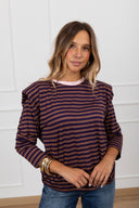 T-shirt spallina imbottita a righe con collo a contrasto Haveone