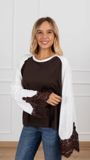 T-shirt con manica a contrasto e polsino pizzo variante moro Tensione In